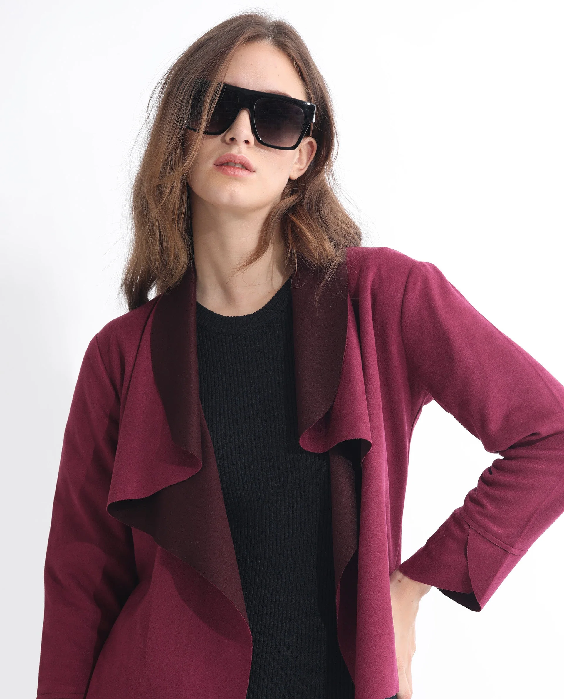 Rareism Women's Cinnamon Pink Polyester Cowl Neck Plain Relaxed Fit Jacket - Image 11