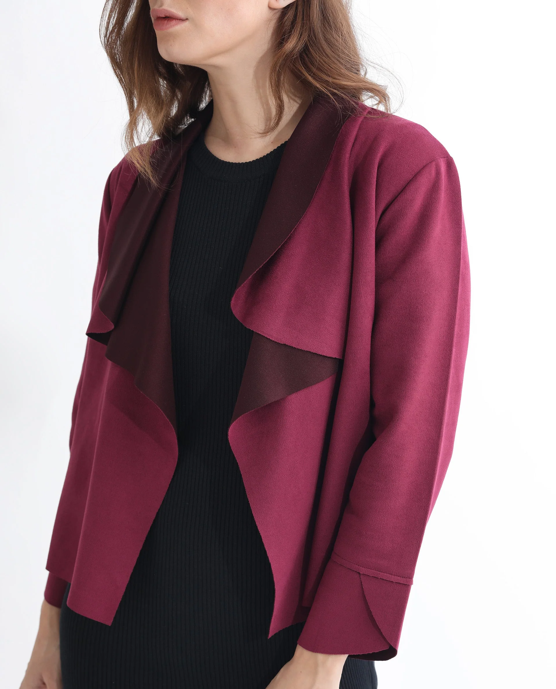 Rareism Women's Cinnamon Pink Polyester Cowl Neck Plain Relaxed Fit Jacket - Image 12