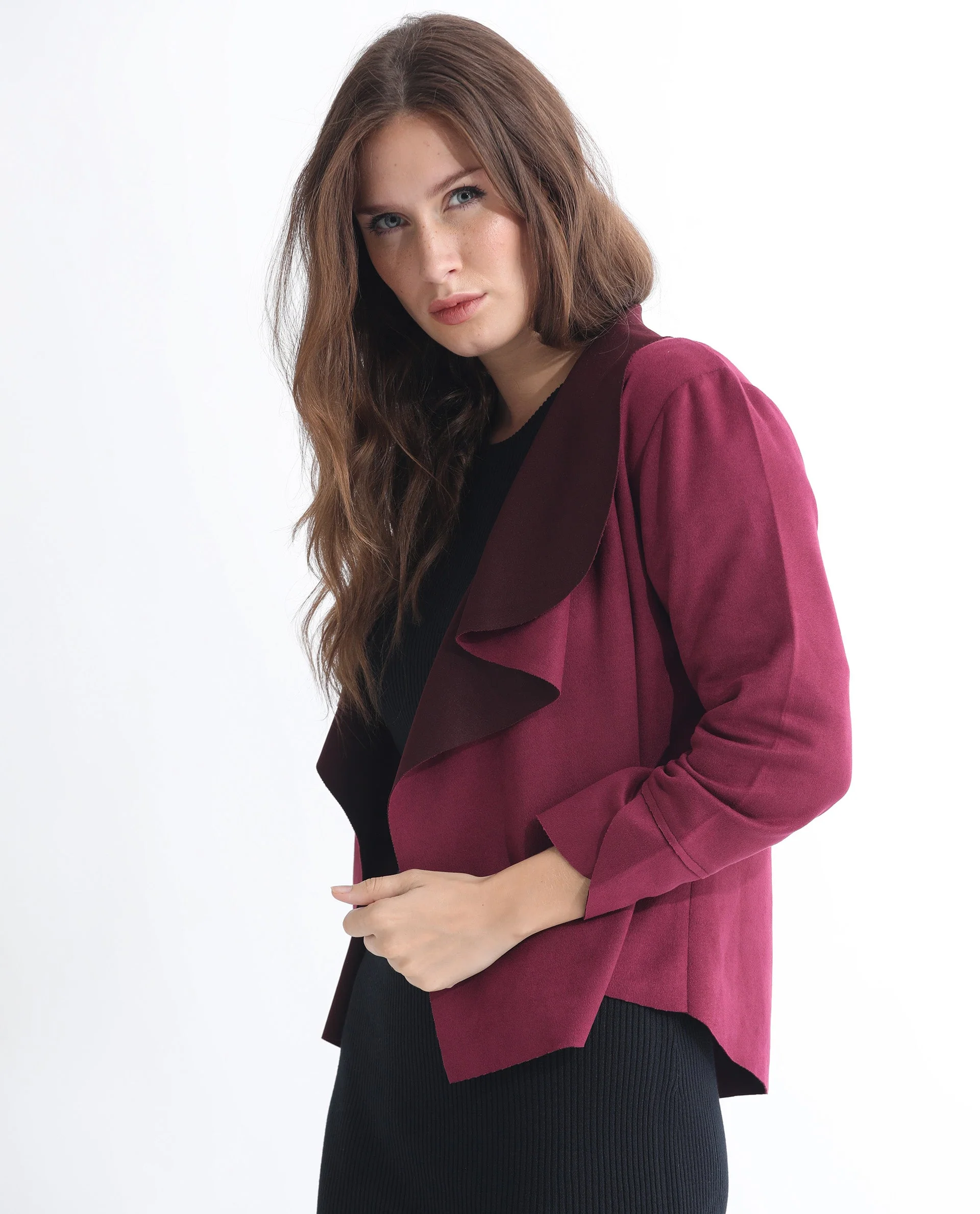 Rareism Women's Cinnamon Pink Polyester Cowl Neck Plain Relaxed Fit Jacket - Image 13