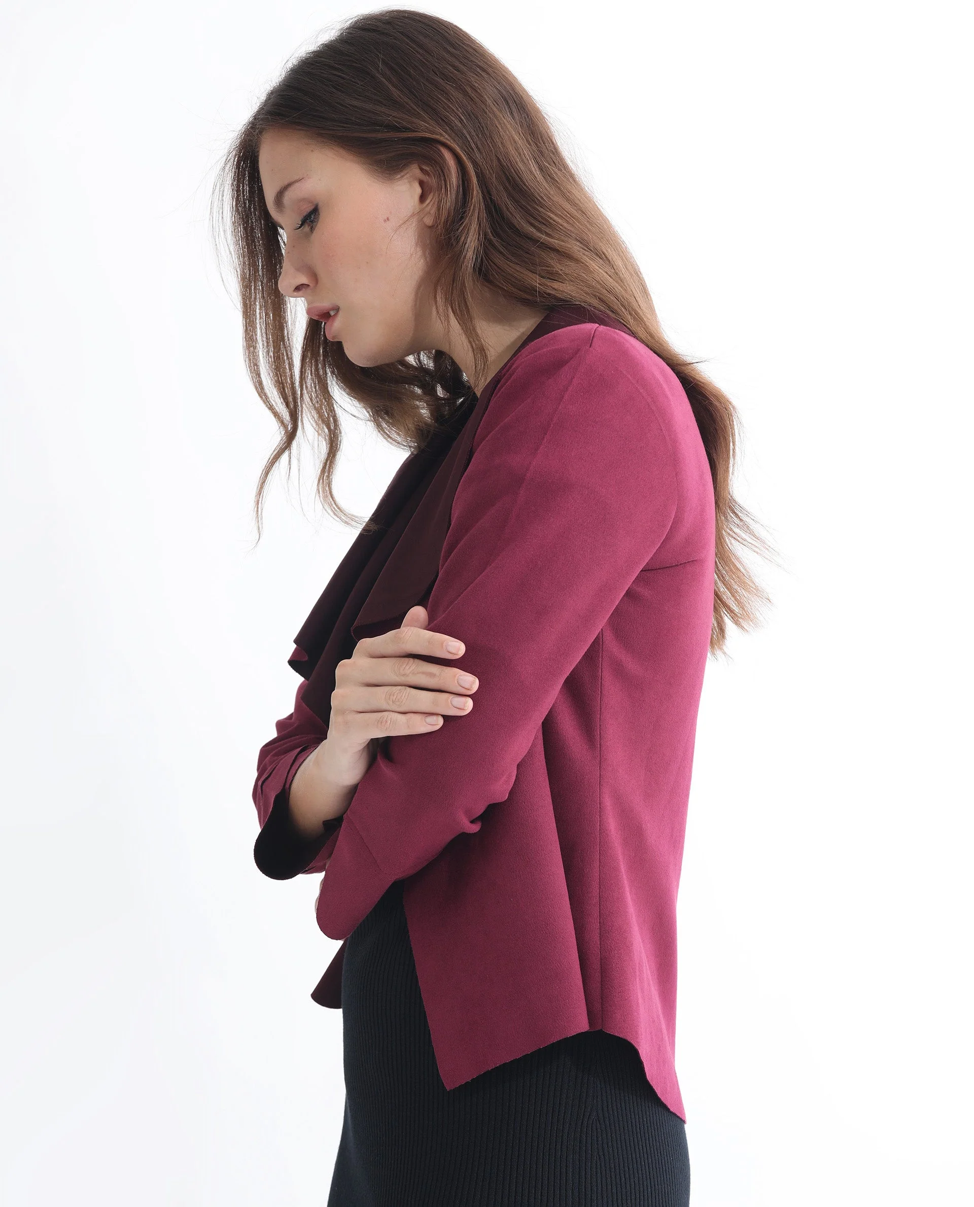 Rareism Women's Cinnamon Pink Polyester Cowl Neck Plain Relaxed Fit Jacket - Image 2