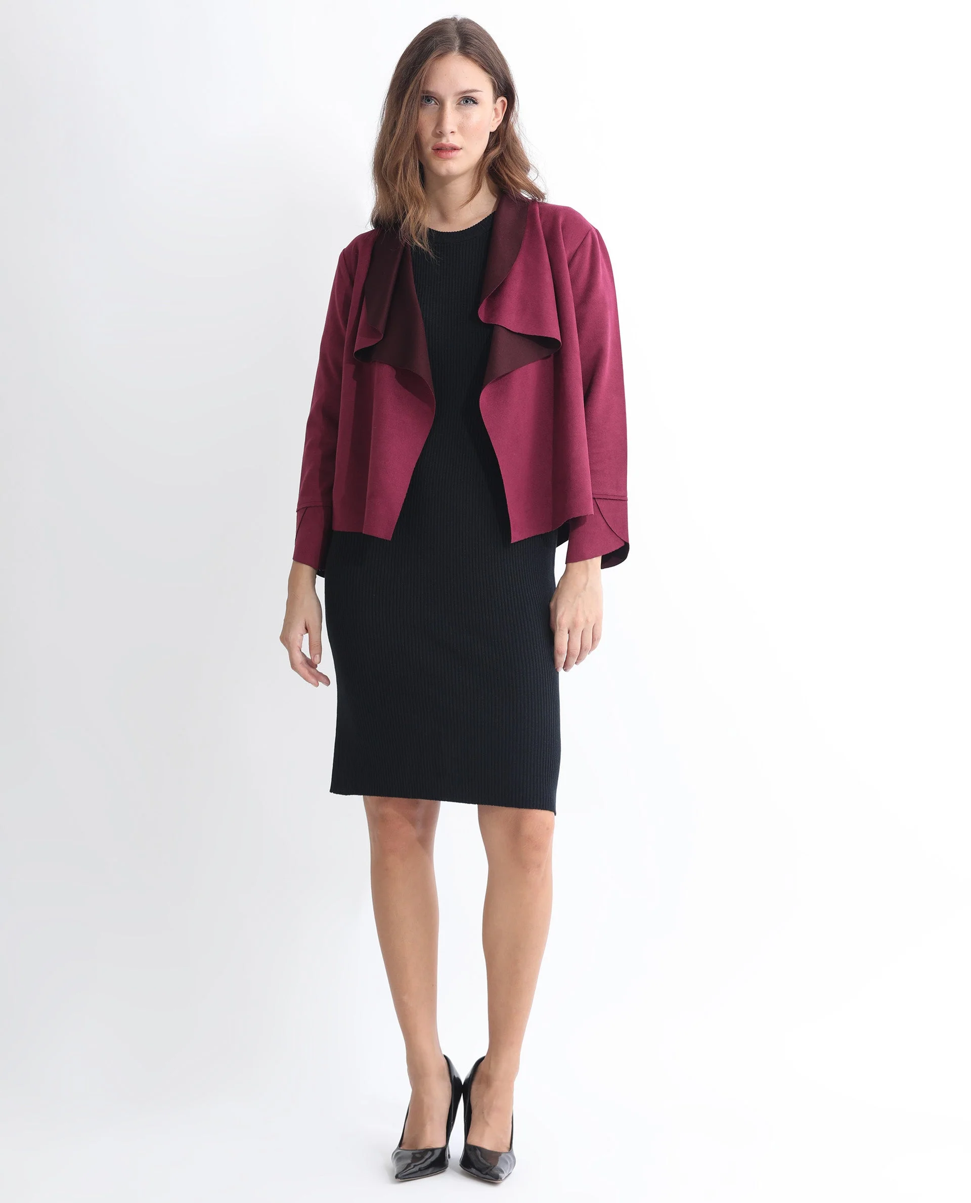 Rareism Women's Cinnamon Pink Polyester Cowl Neck Plain Relaxed Fit Jacket - Image 3