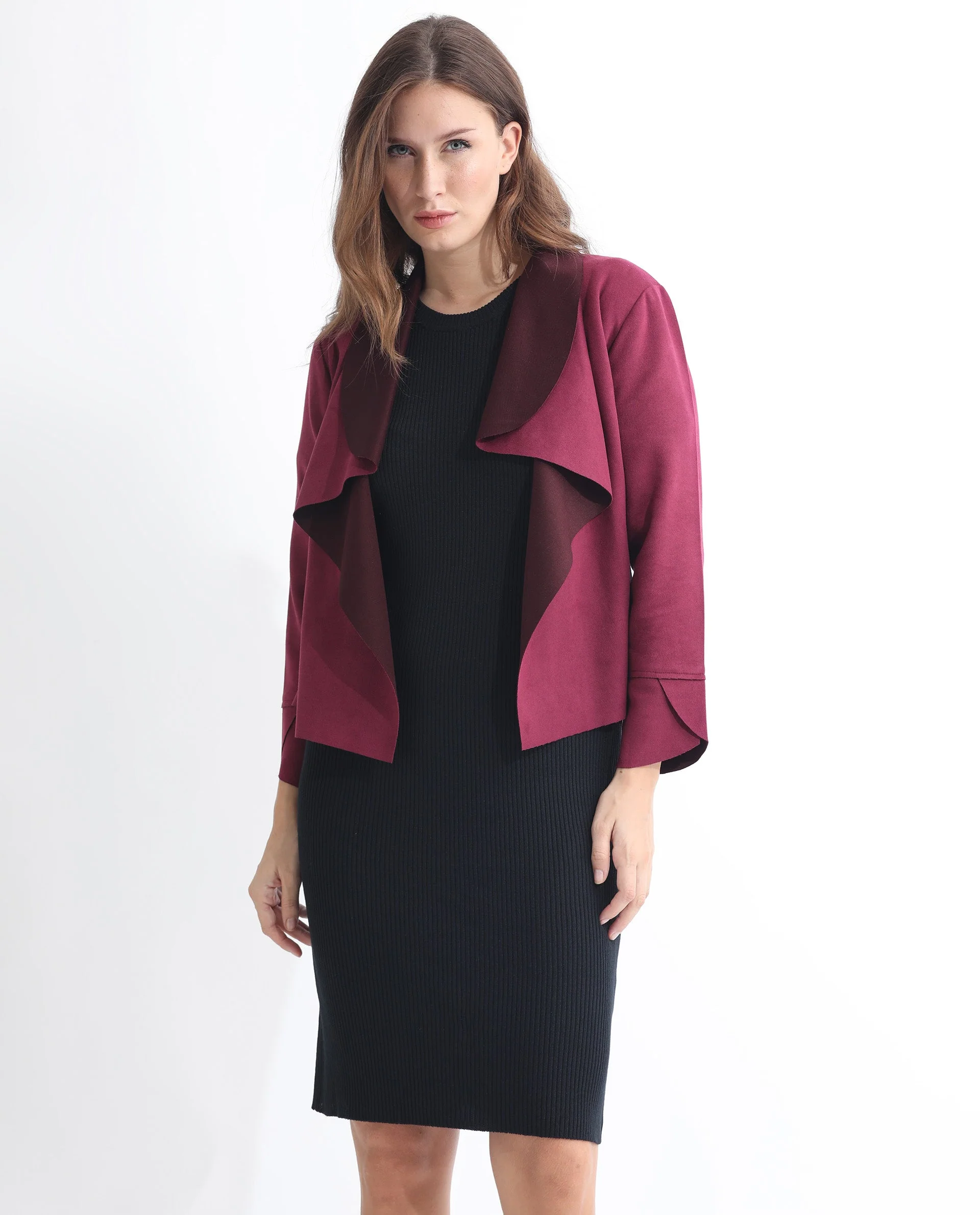 Rareism Women's Cinnamon Pink Polyester Cowl Neck Plain Relaxed Fit Jacket - Image 4