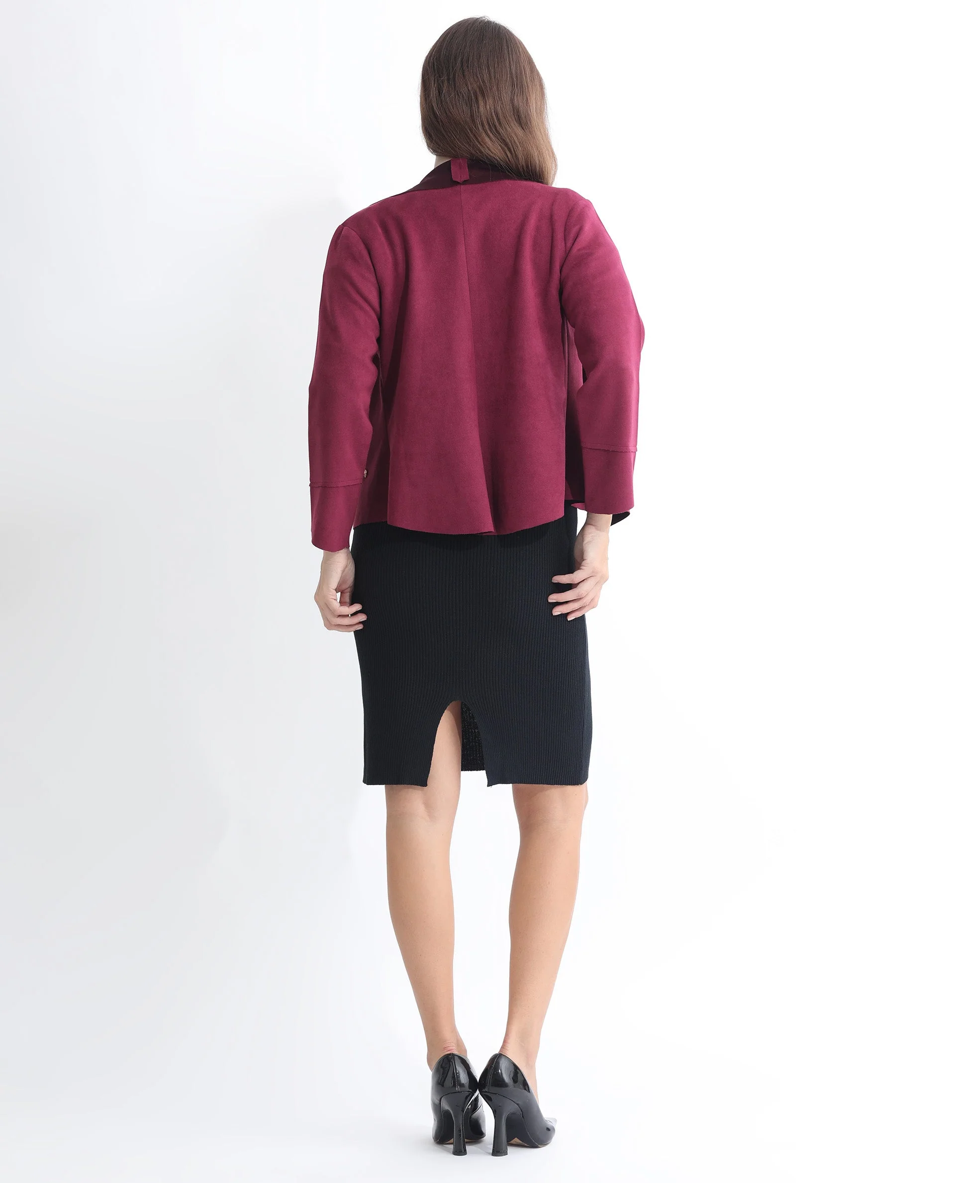 Rareism Women's Cinnamon Pink Polyester Cowl Neck Plain Relaxed Fit Jacket - Image 5