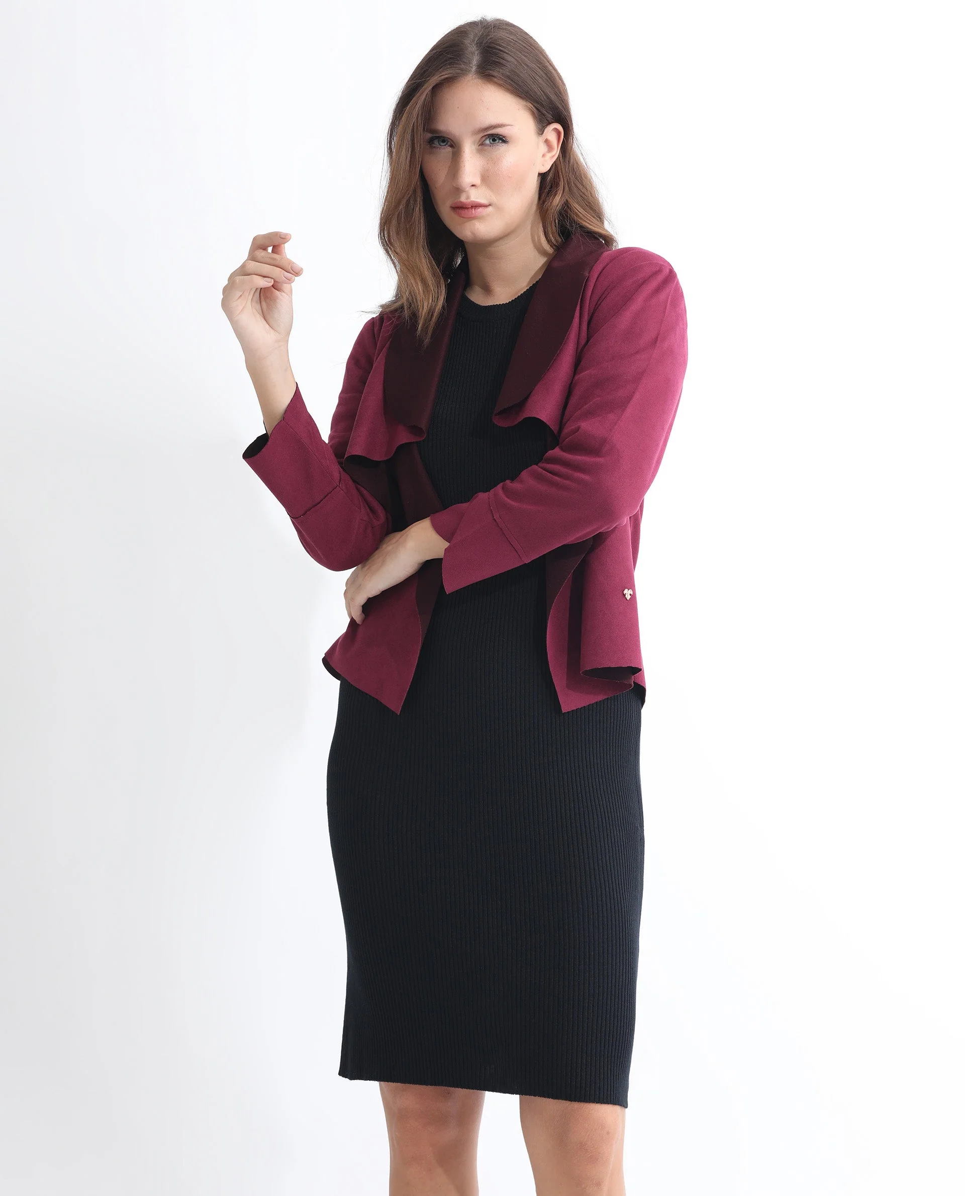 Rareism Women's Cinnamon Pink Polyester Cowl Neck Plain Relaxed Fit Jacket - Image 9