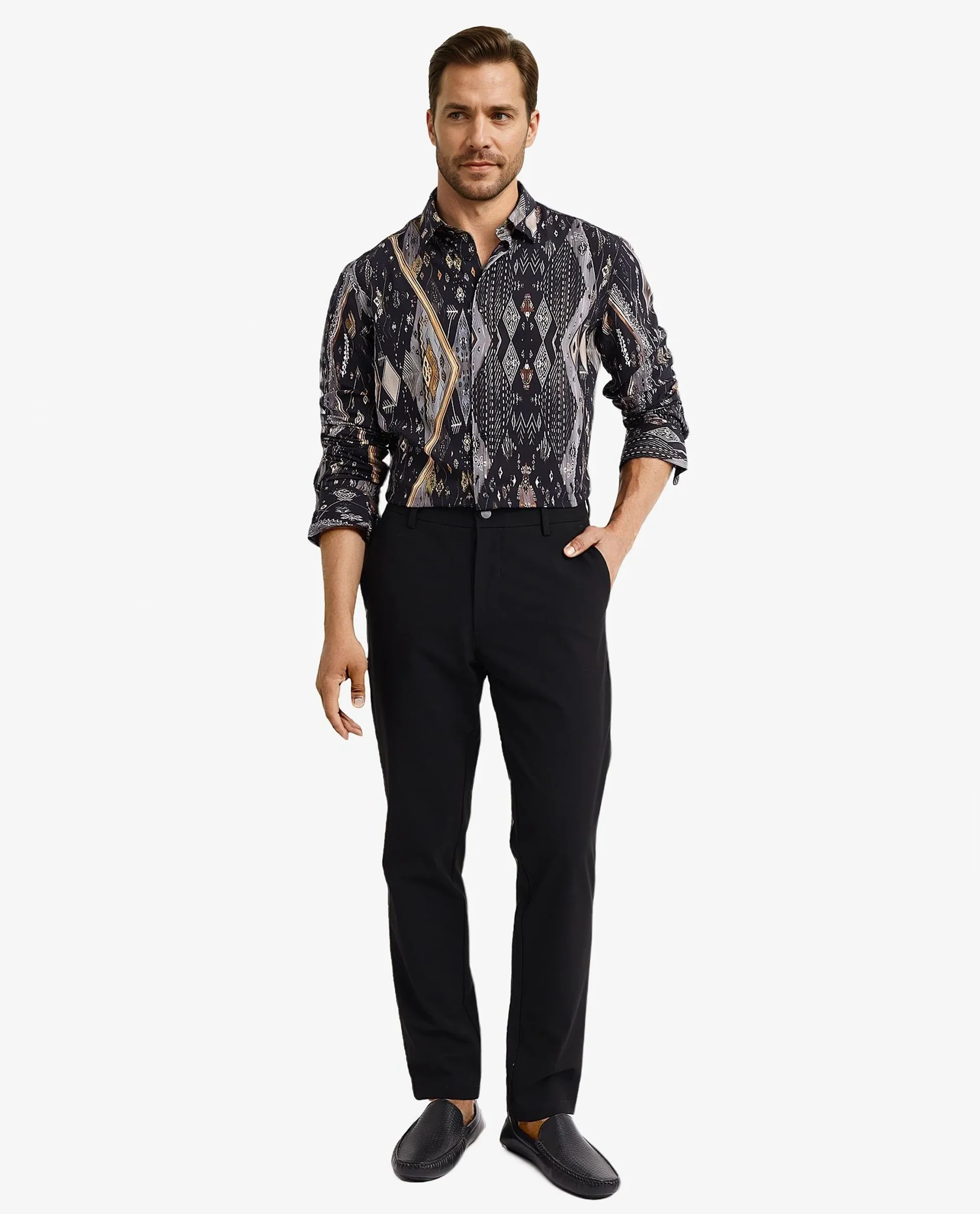 Rare Rabbit Men's Ciphor Black Decorative Print Regular Fit Full Sleeve Collared Shirt - Image 2
