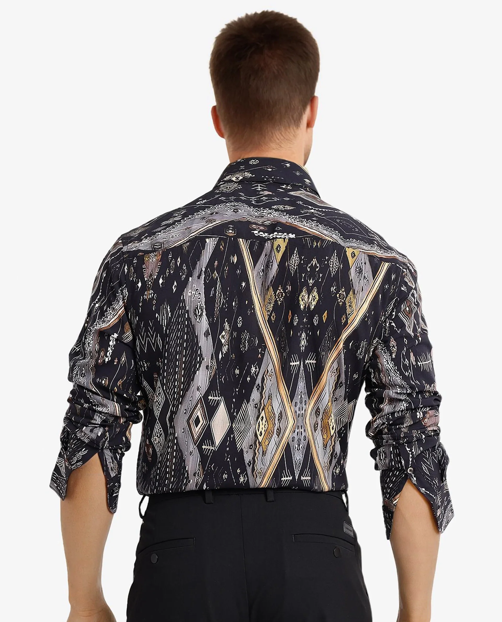 Rare Rabbit Men's Ciphor Black Decorative Print Regular Fit Full Sleeve Collared Shirt - Image 5