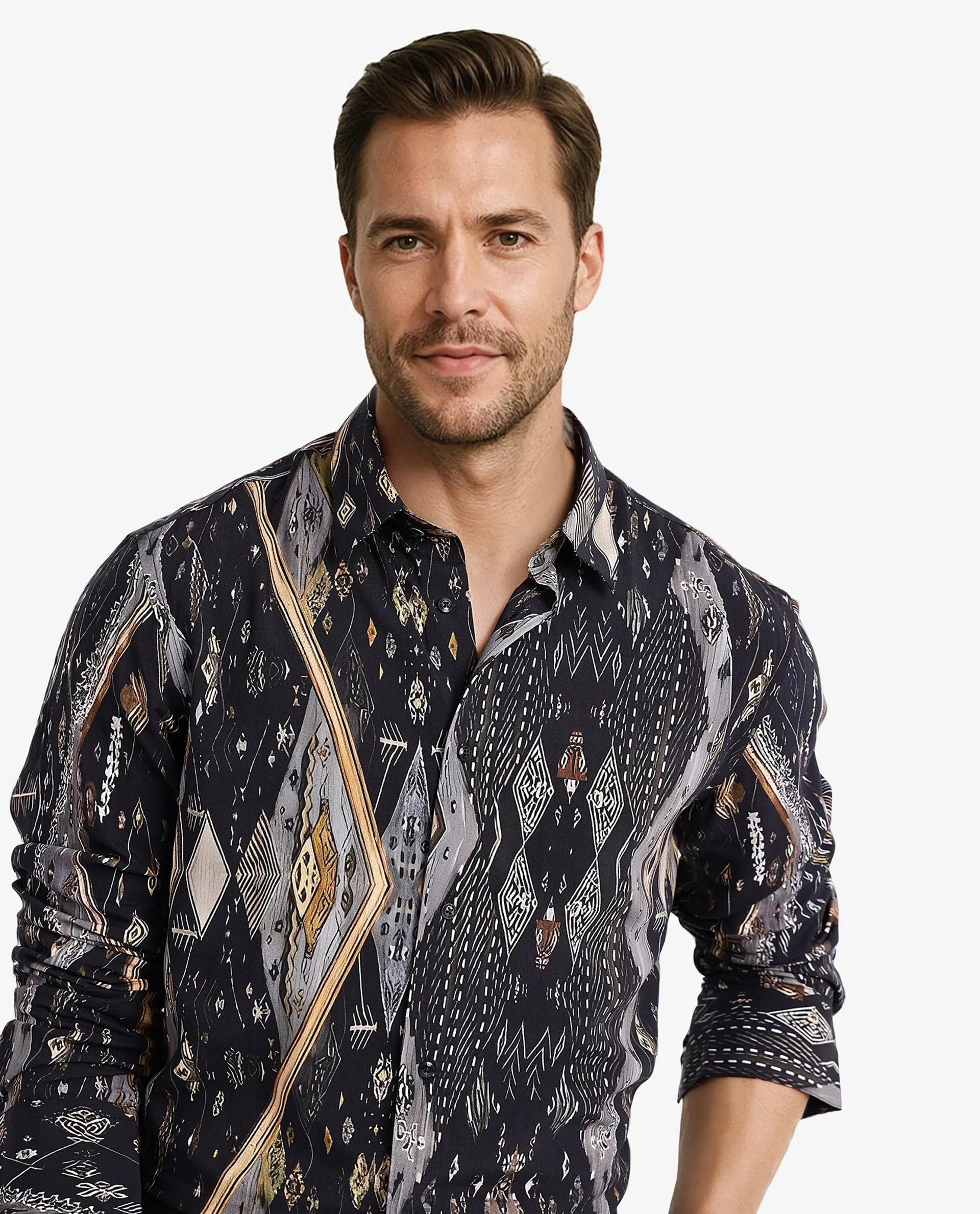 Rare Rabbit Men's Ciphor Black Decorative Print Regular Fit Full Sleeve Collared Shirt - Image 7