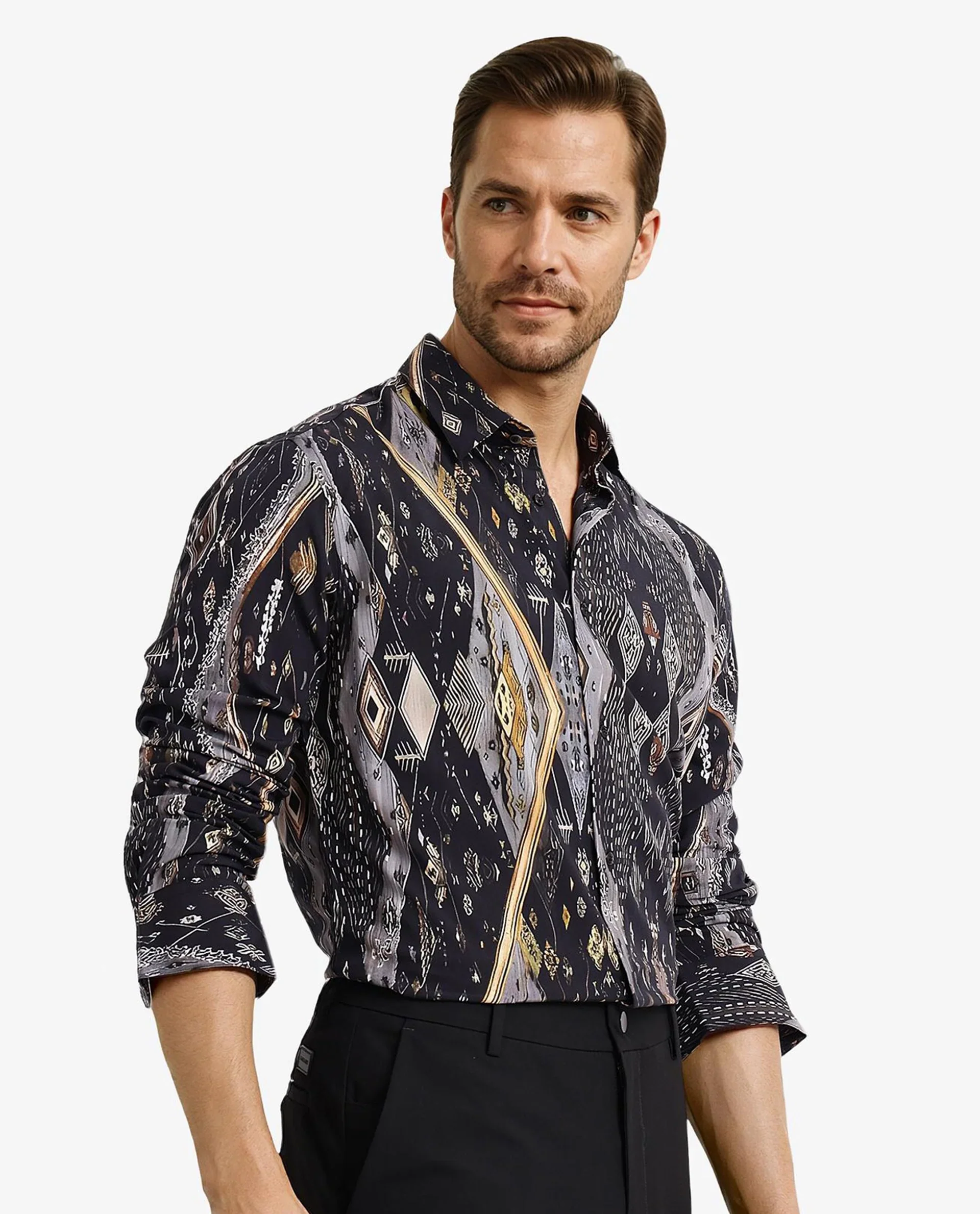 Rare Rabbit Men's Ciphor Black Decorative Print Regular Fit Full Sleeve Collared Shirt - Image 8