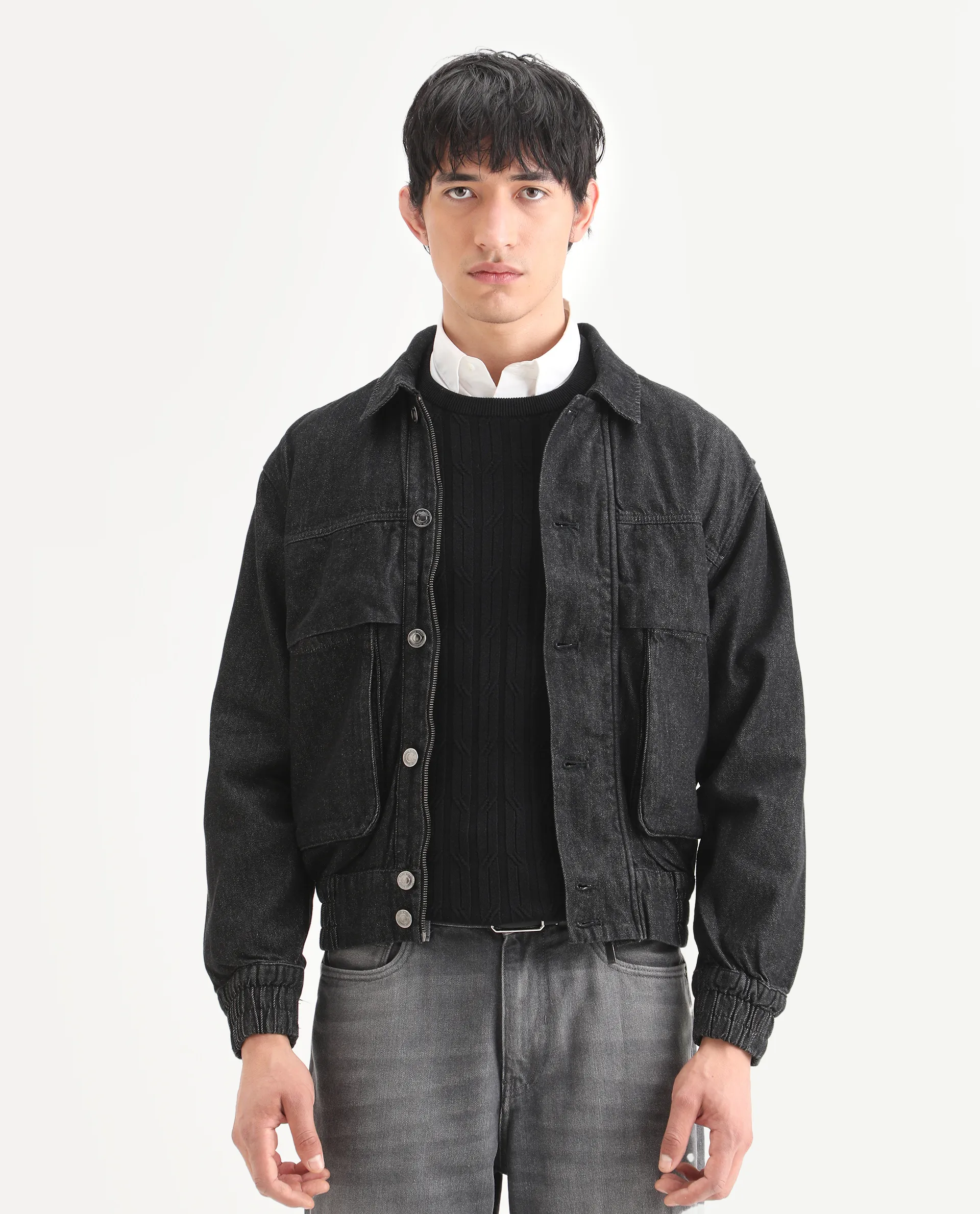 Rare Rabbit Men's Circe Black Cotton Plain Oversized Fit Full Sleeve Spread Collar Jacket - Image 3