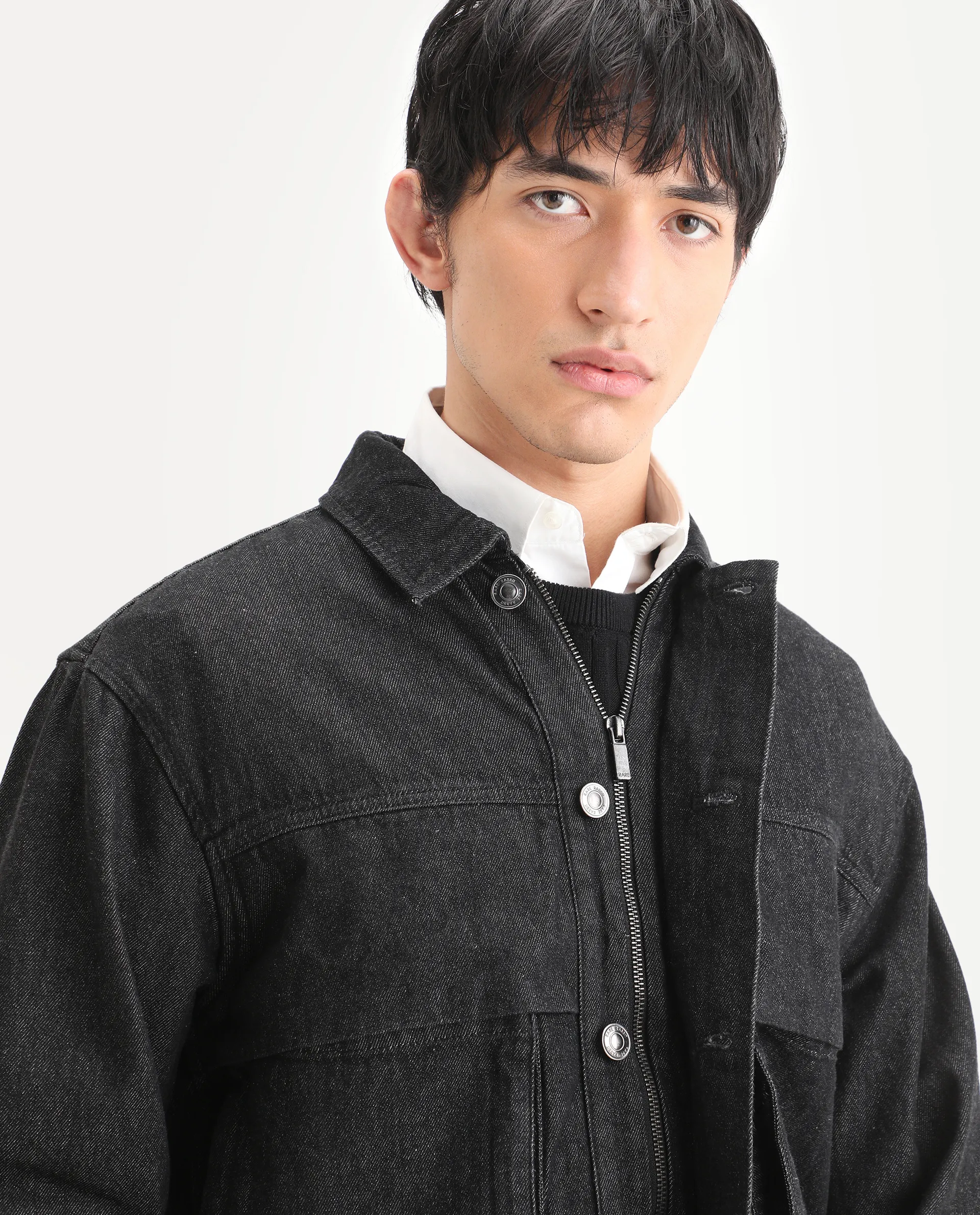 Rare Rabbit Men's Circe Black Cotton Plain Oversized Fit Full Sleeve Spread Collar Jacket - Image 4