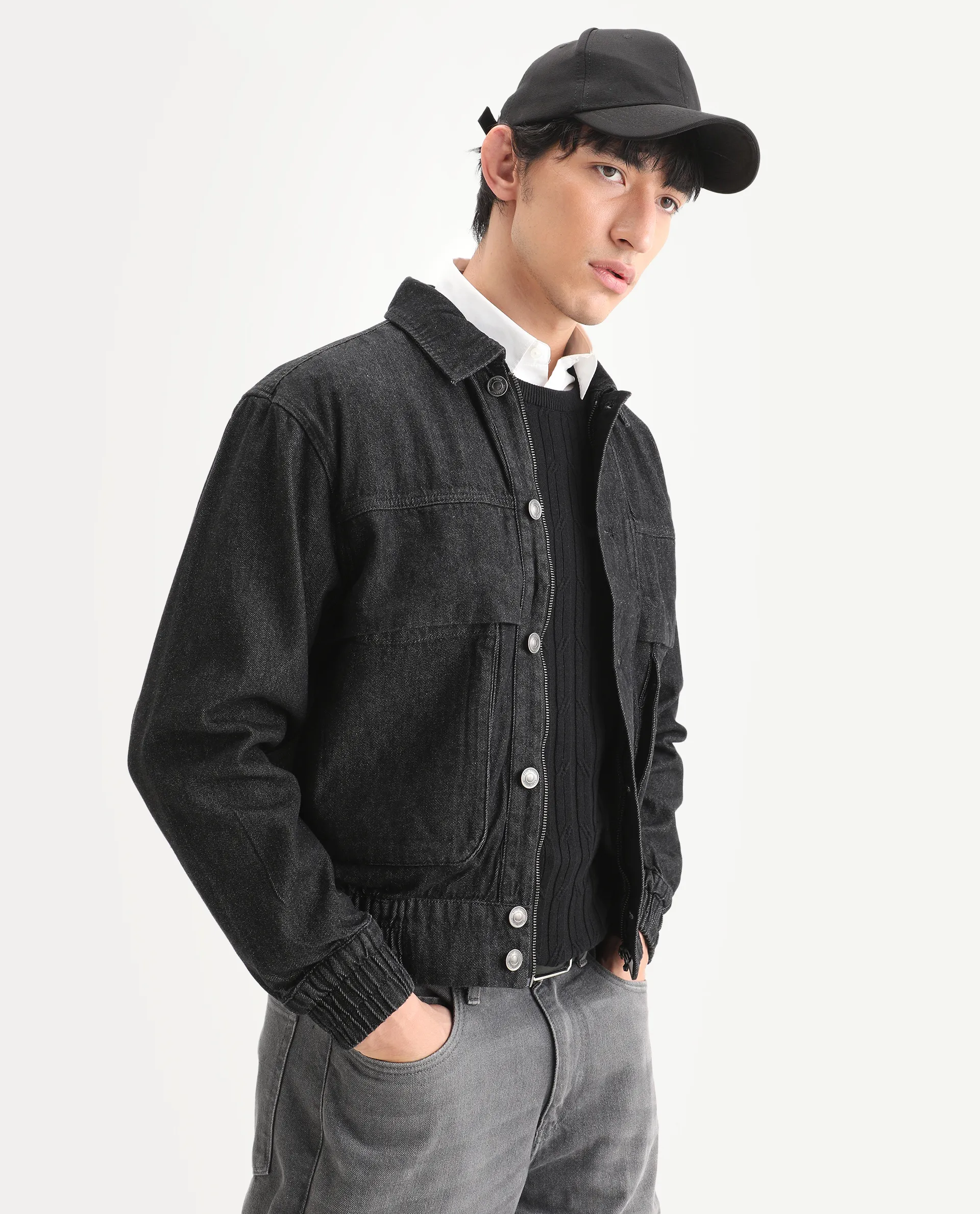Rare Rabbit Men's Circe Black Cotton Plain Oversized Fit Full Sleeve Spread Collar Jacket - Image 5