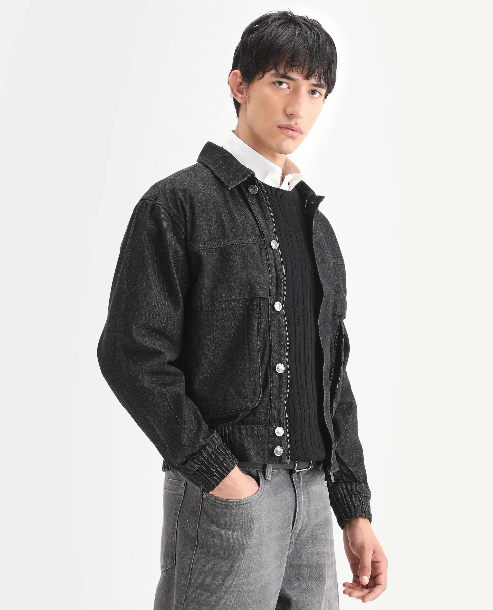 Rare Rabbit Men's Circe Black Cotton Plain Oversized Fit Full Sleeve Spread Collar Jacket - Image 7