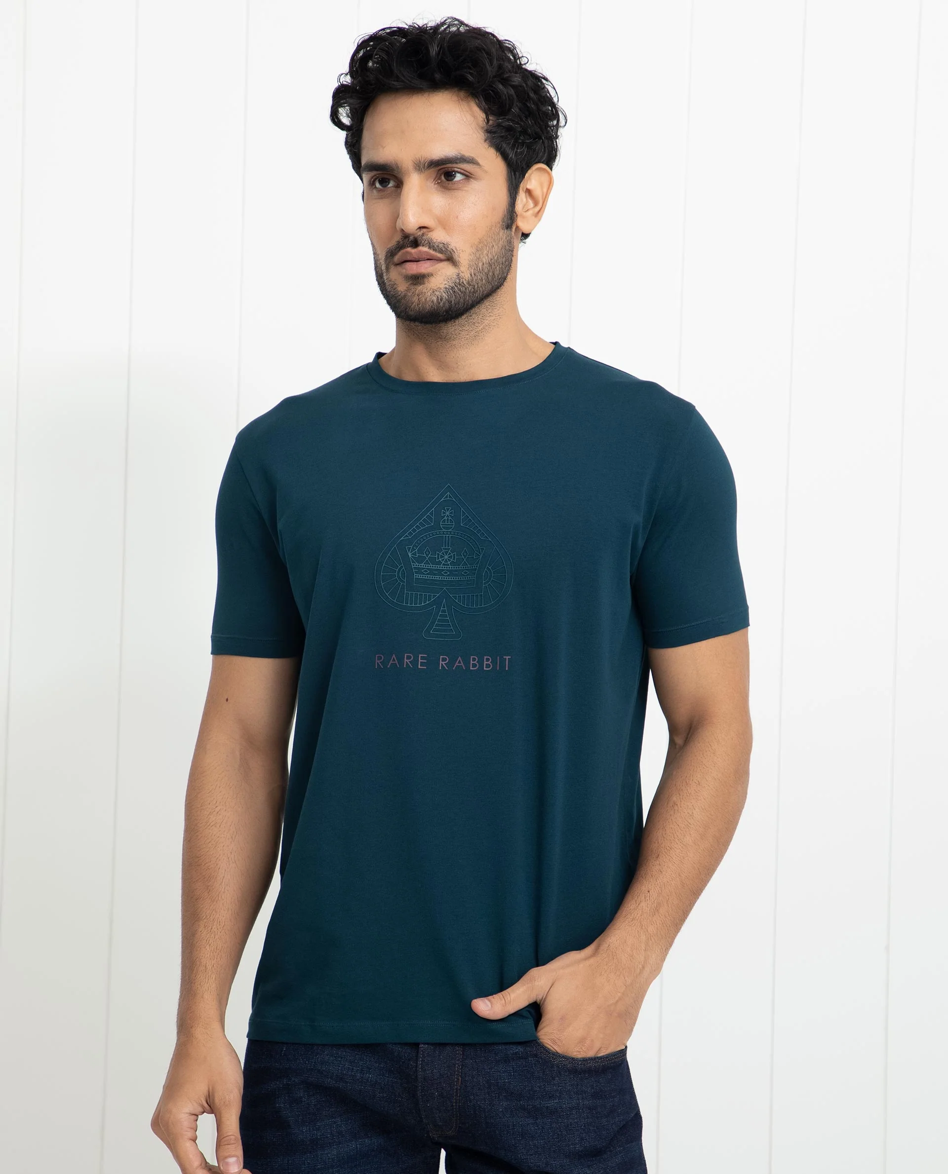 Rare Rabbit Men's Circo Dark Green Cotton Graphic Print Regular Fit Half Sleeve Crew Neck T-Shirt - Image 3