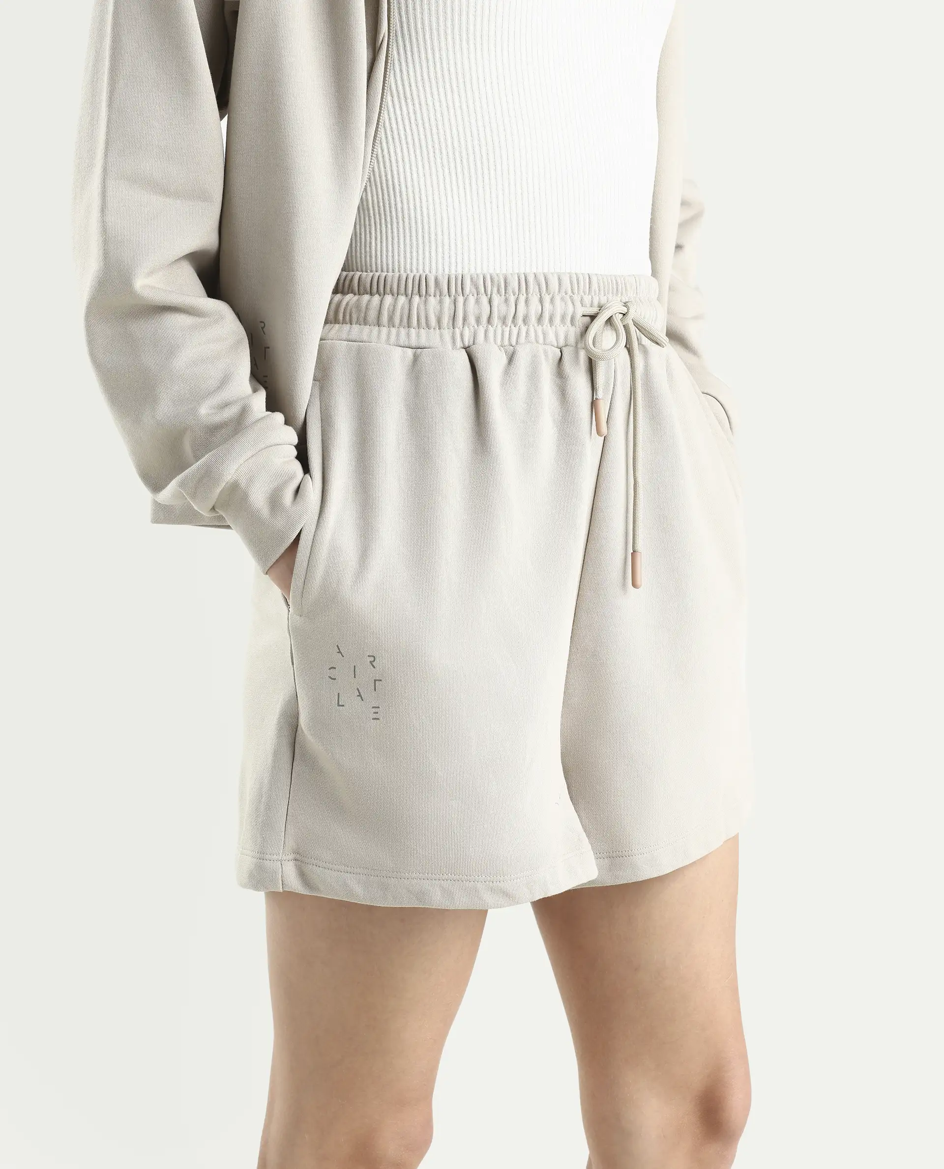 Rareism Women's Medium Weight Terry 290 Gsm Cotton Blend Plain Mini Relaxed Fit Shorts - Image 4