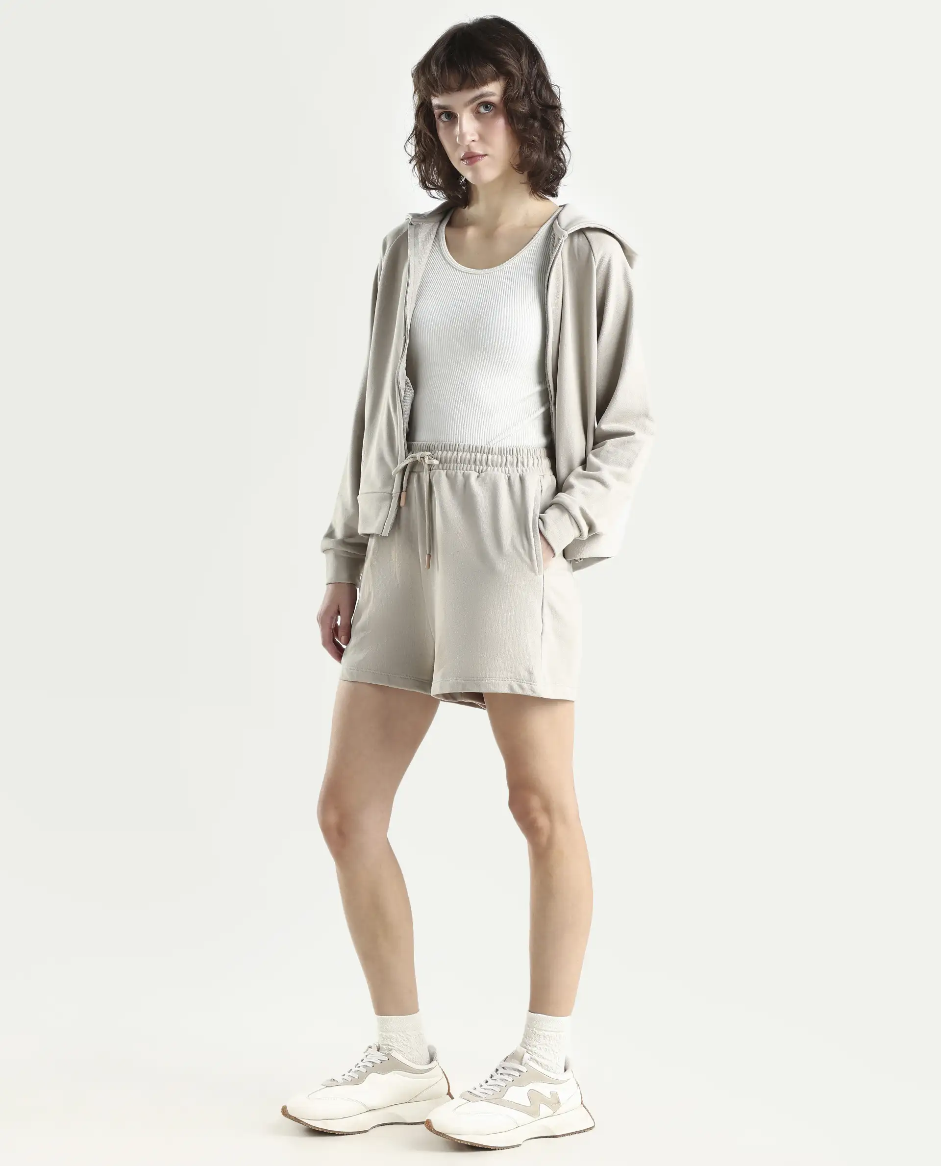 Rareism Women's Medium Weight Terry 290 Gsm Cotton Blend Plain Mini Relaxed Fit Shorts - Image 5