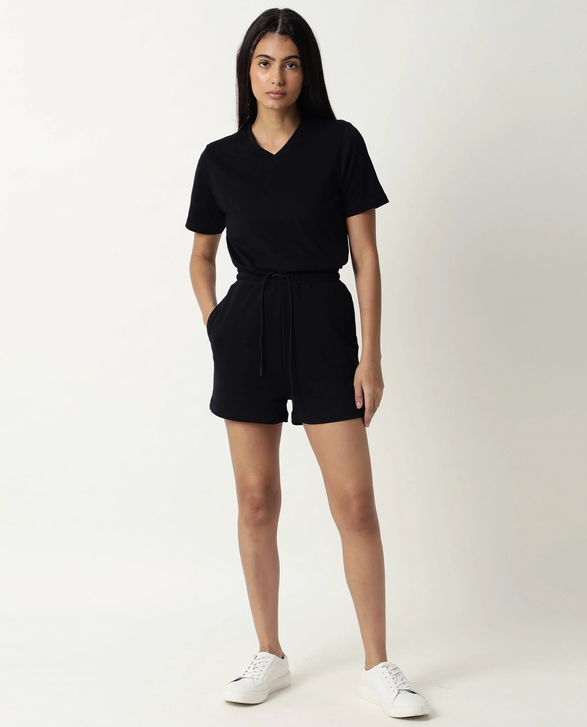 Rareism Women's Medium Weight Terry 290 Gsm Cotton Blend Plain Mini Relaxed Fit Shorts