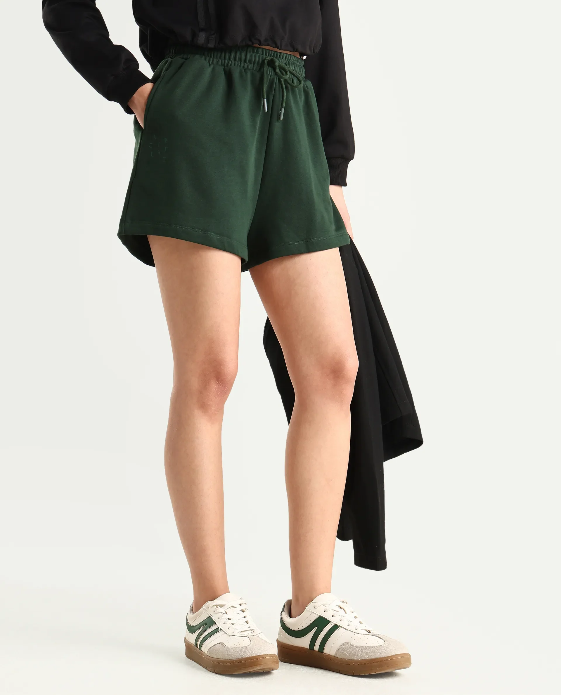 Rareism Women's Medium Weight Terry 290 Gsm Cotton Blend Plain Mini Relaxed Fit Shorts - Image 3