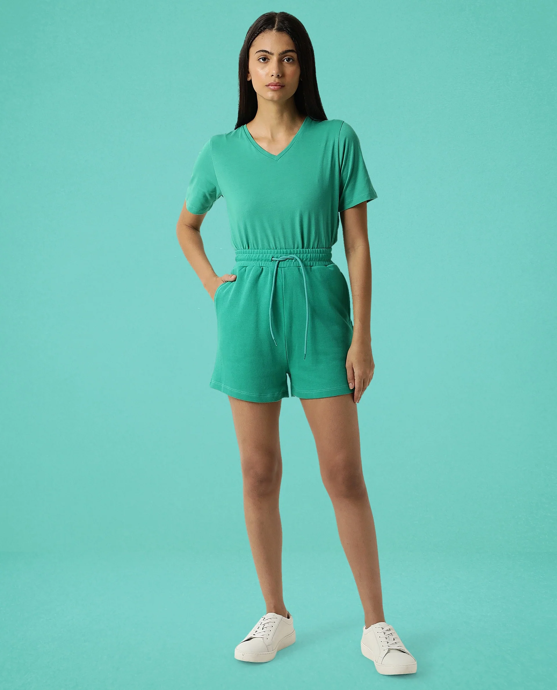 Rareism Women's Medium Weight Terry 290 Gsm Cotton Blend Plain Mini Relaxed Fit Shorts