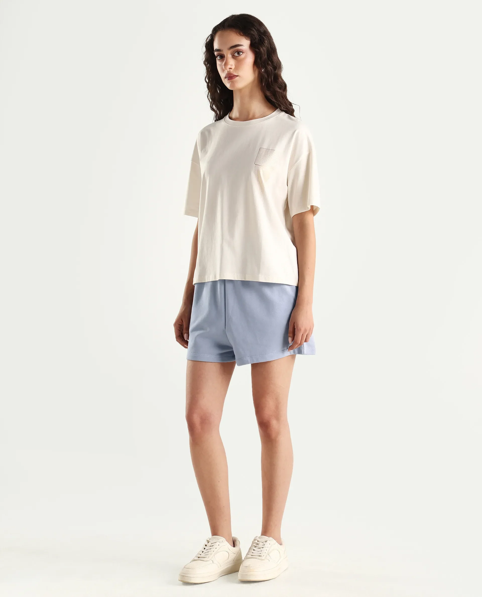 Rareism Women's Medium Weight Terry 290 Gsm Cotton Blend Plain Mini Relaxed Fit Shorts - Image 5