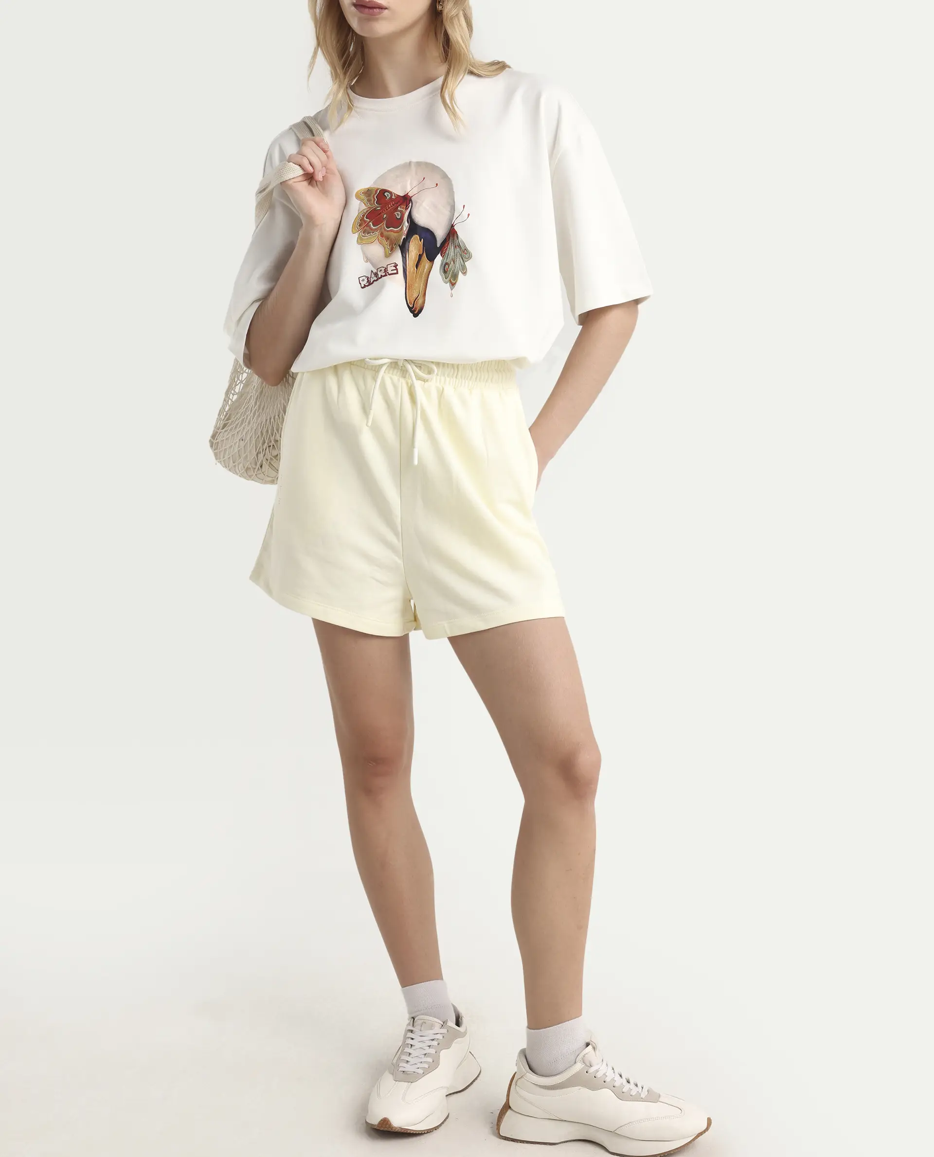 Rareism Women's Medium Weight Terry 290 Gsm Cotton Blend Plain Mini Relaxed Fit Shorts - Image 4