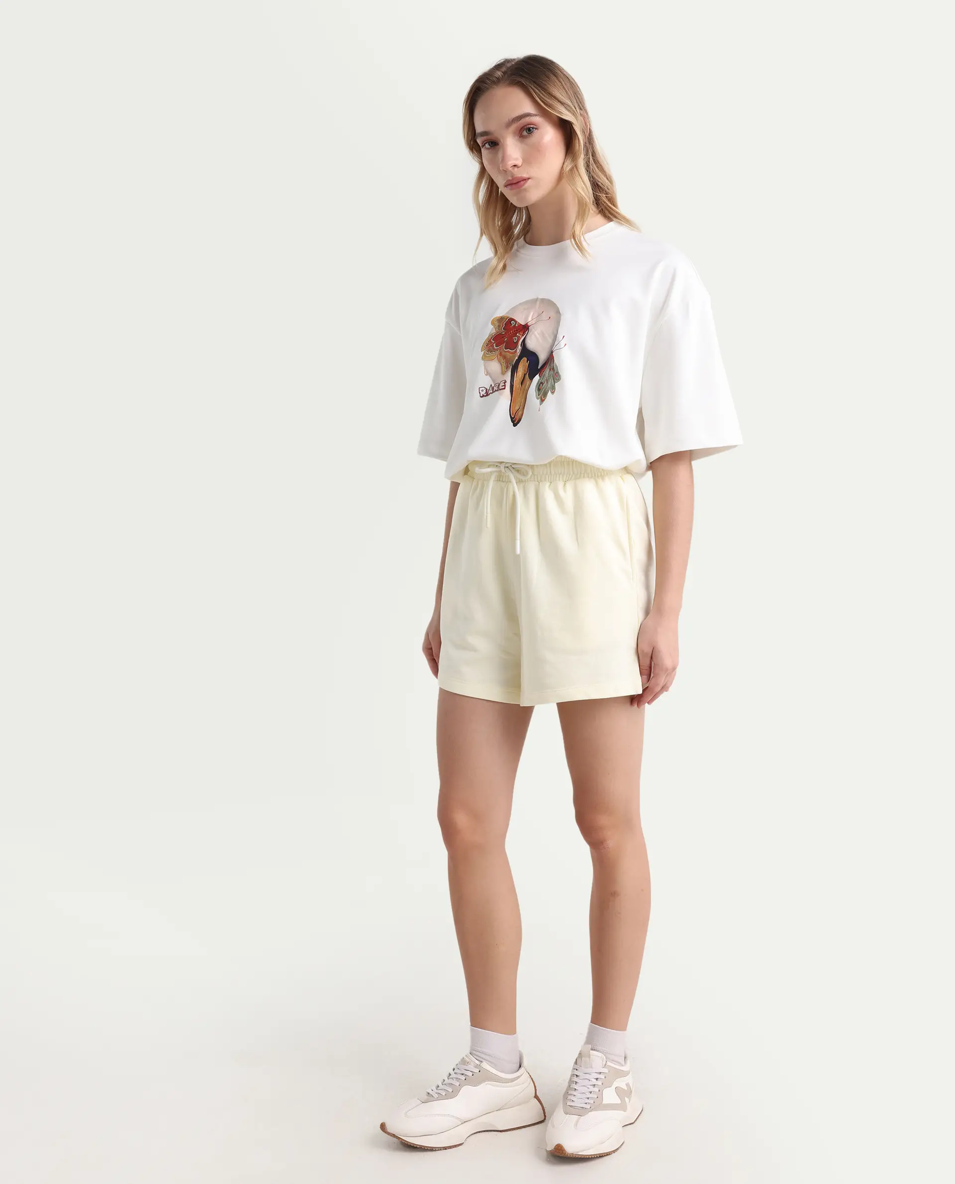 Rareism Women's Medium Weight Terry 290 Gsm Cotton Blend Plain Mini Relaxed Fit Shorts - Image 5
