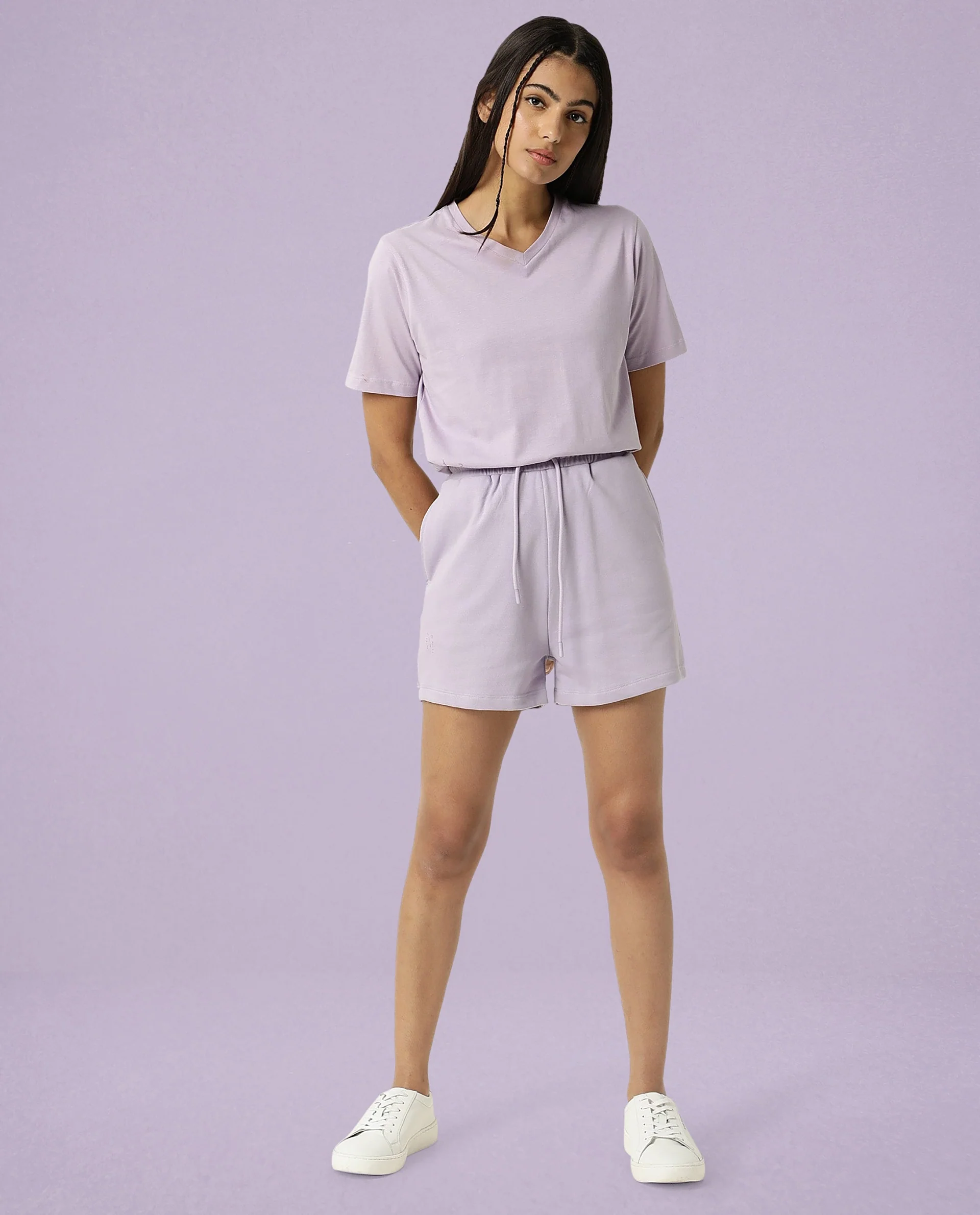 Rareism Women's Medium Weight Terry 290 Gsm Cotton Blend Plain Mini Relaxed Fit Shorts - Image 2