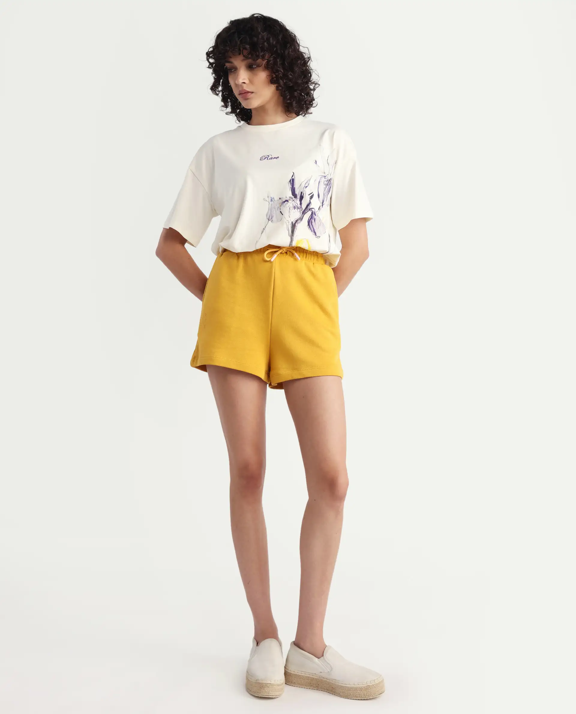 Rareism Women's Medium Weight Terry 290 Gsm Cotton Blend Plain Mini Relaxed Fit Shorts - Image 4