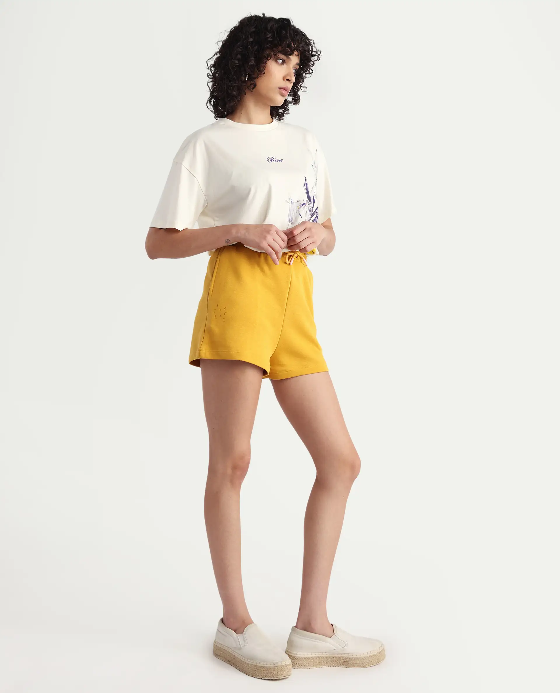 Rareism Women's Medium Weight Terry 290 Gsm Cotton Blend Plain Mini Relaxed Fit Shorts - Image 5