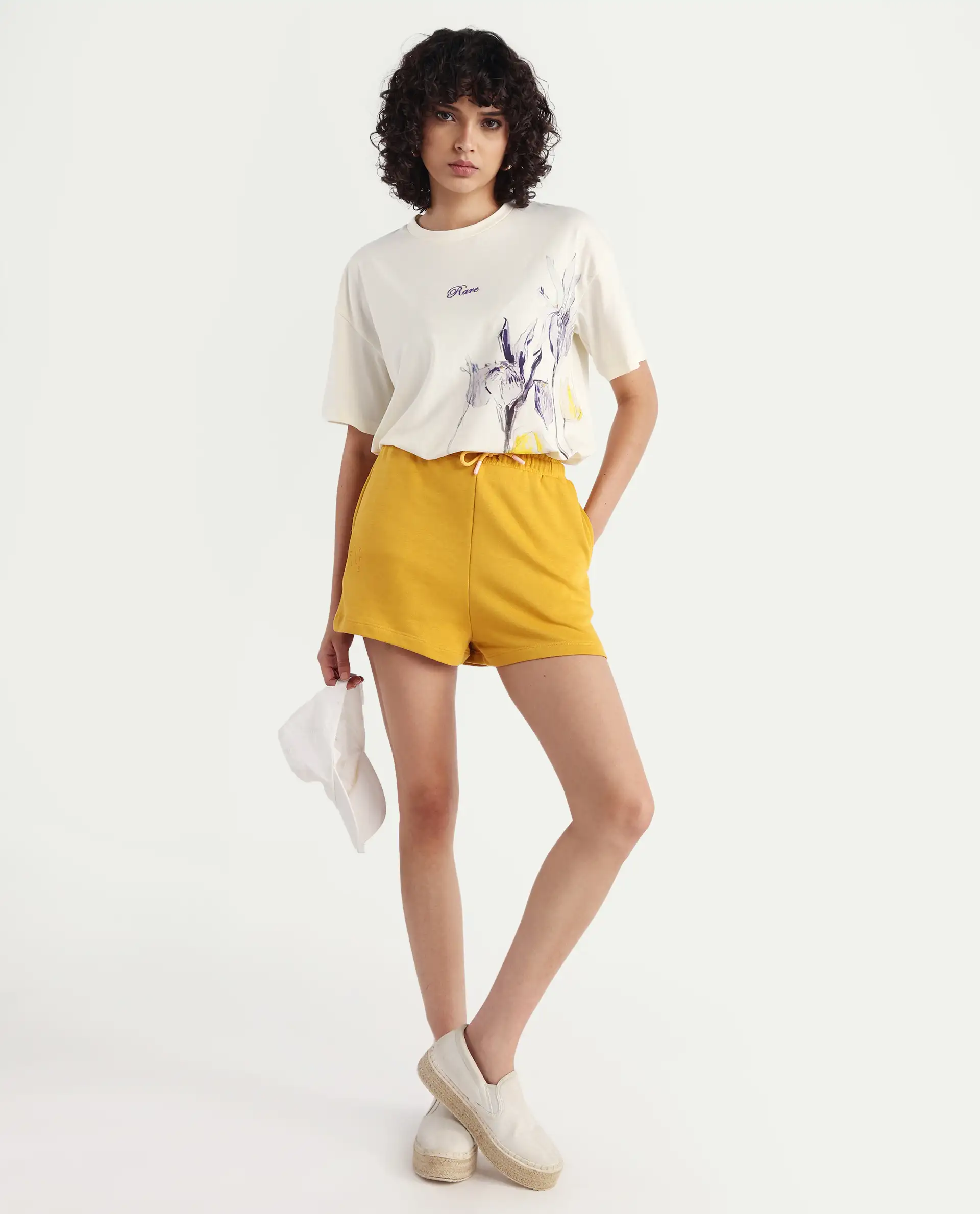 Rareism Women's Medium Weight Terry 290 Gsm Cotton Blend Plain Mini Relaxed Fit Shorts - Image 6