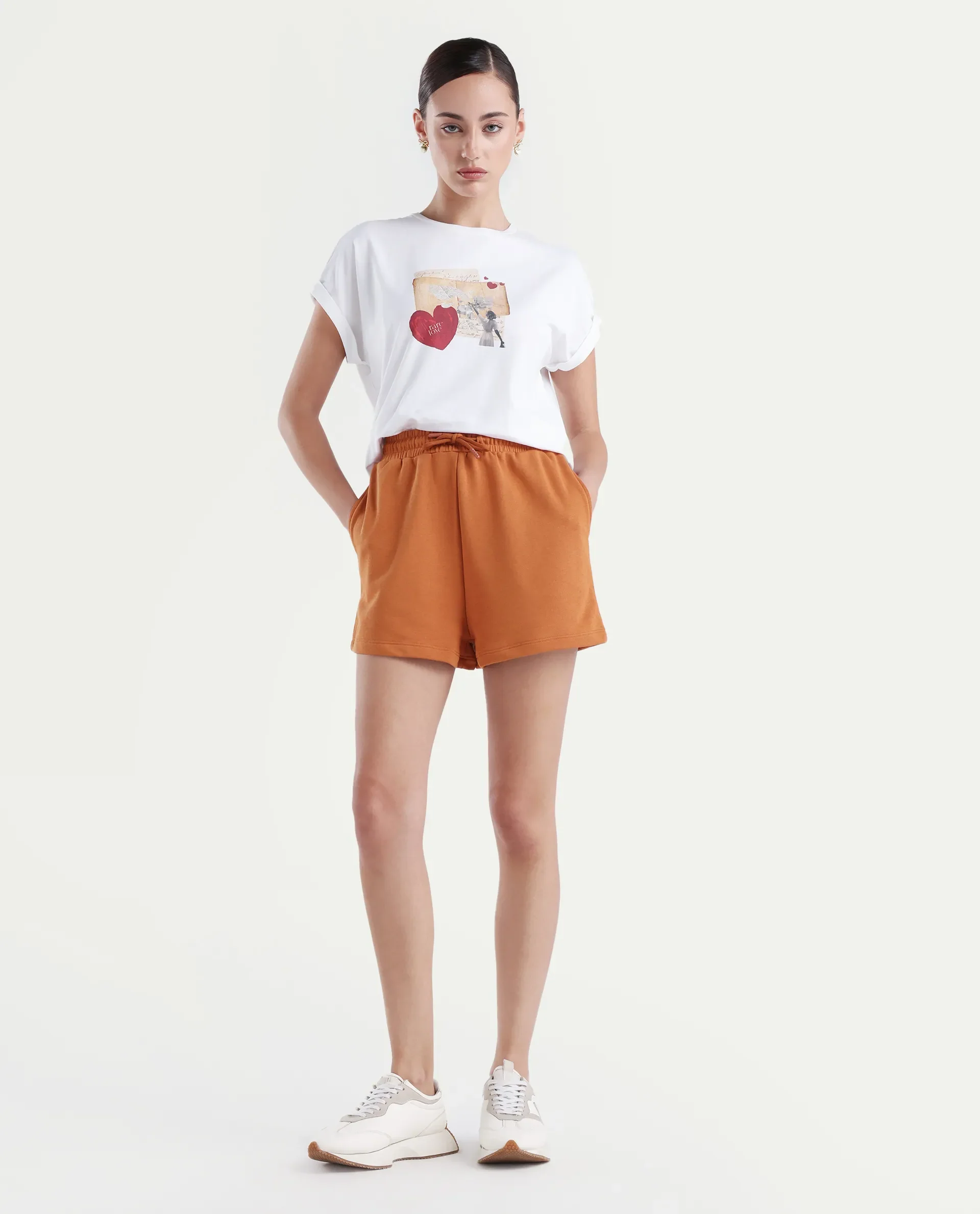Rareism Women's Medium Weight Terry 290 Gsm Cotton Blend Plain Mini Relaxed Fit Shorts - Image 2
