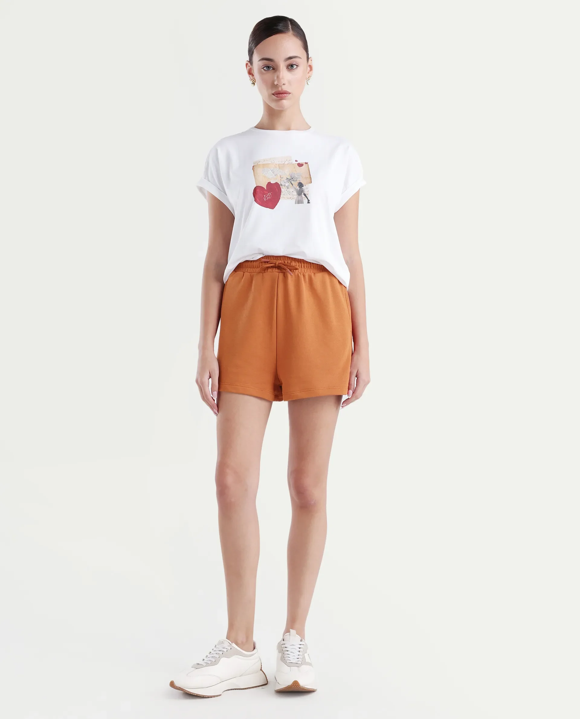 Rareism Women's Medium Weight Terry 290 Gsm Cotton Blend Plain Mini Relaxed Fit Shorts - Image 3