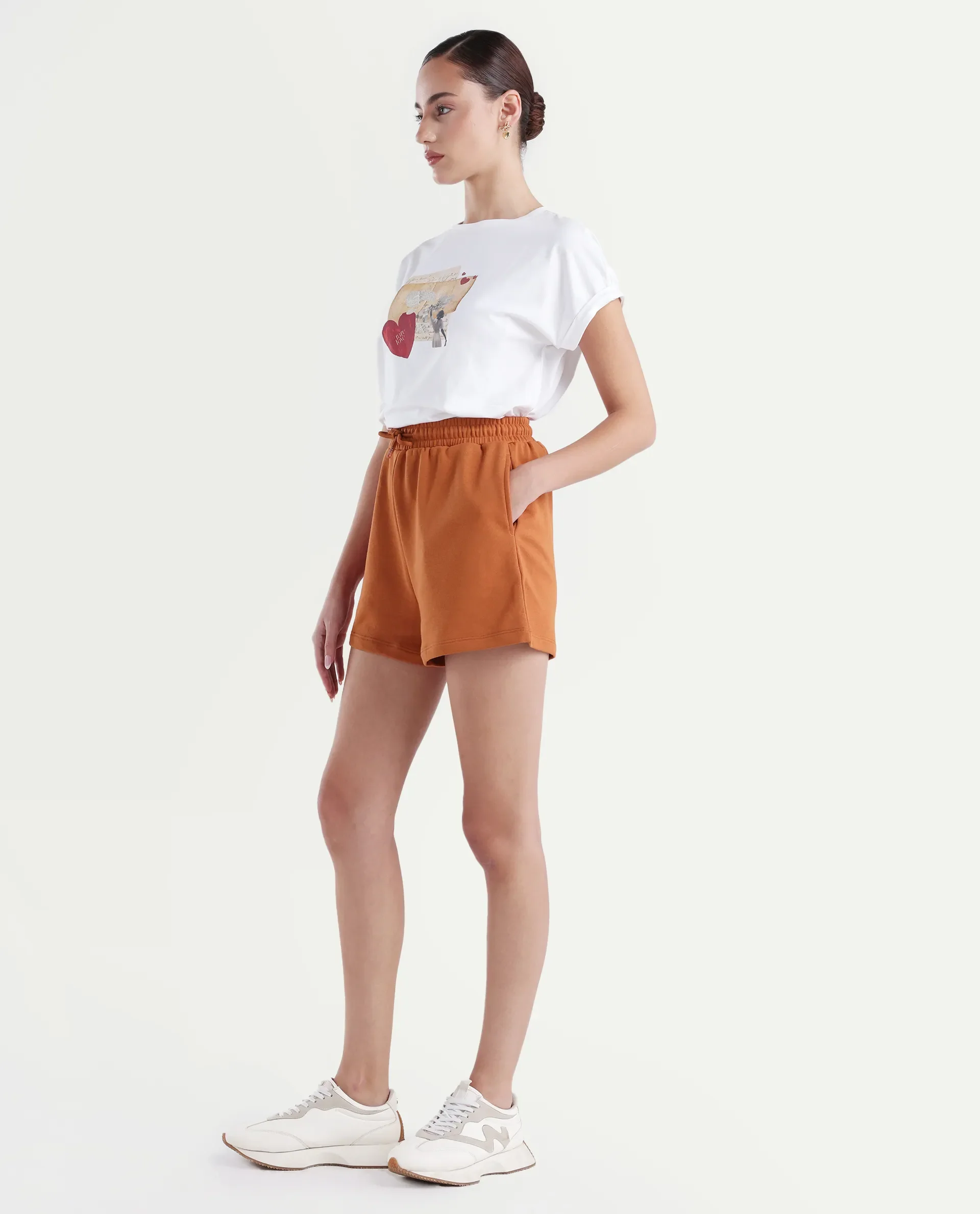 Rareism Women's Medium Weight Terry 290 Gsm Cotton Blend Plain Mini Relaxed Fit Shorts - Image 7