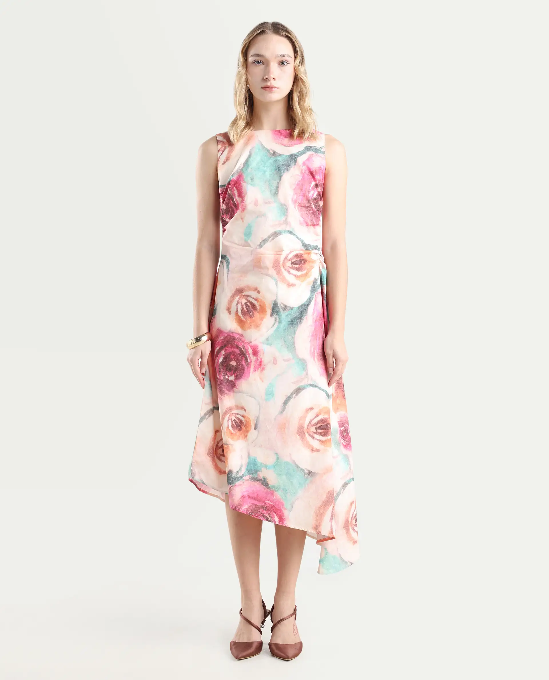Rareism Women's Cirina Multi Boat Neck A-Line Printed Midi Dress - Image 2