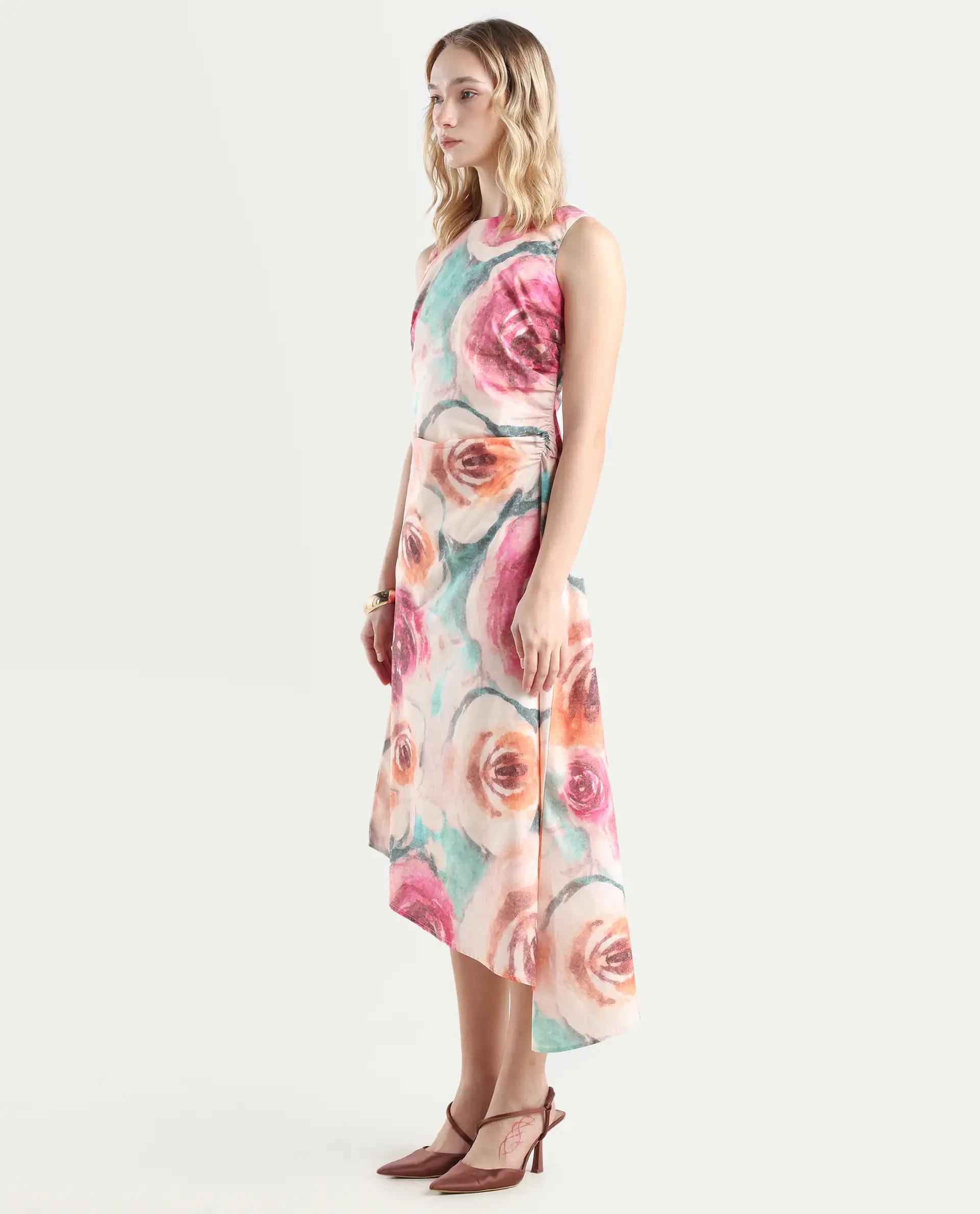 Rareism Women's Cirina Multi Boat Neck A-Line Printed Midi Dress - Image 5