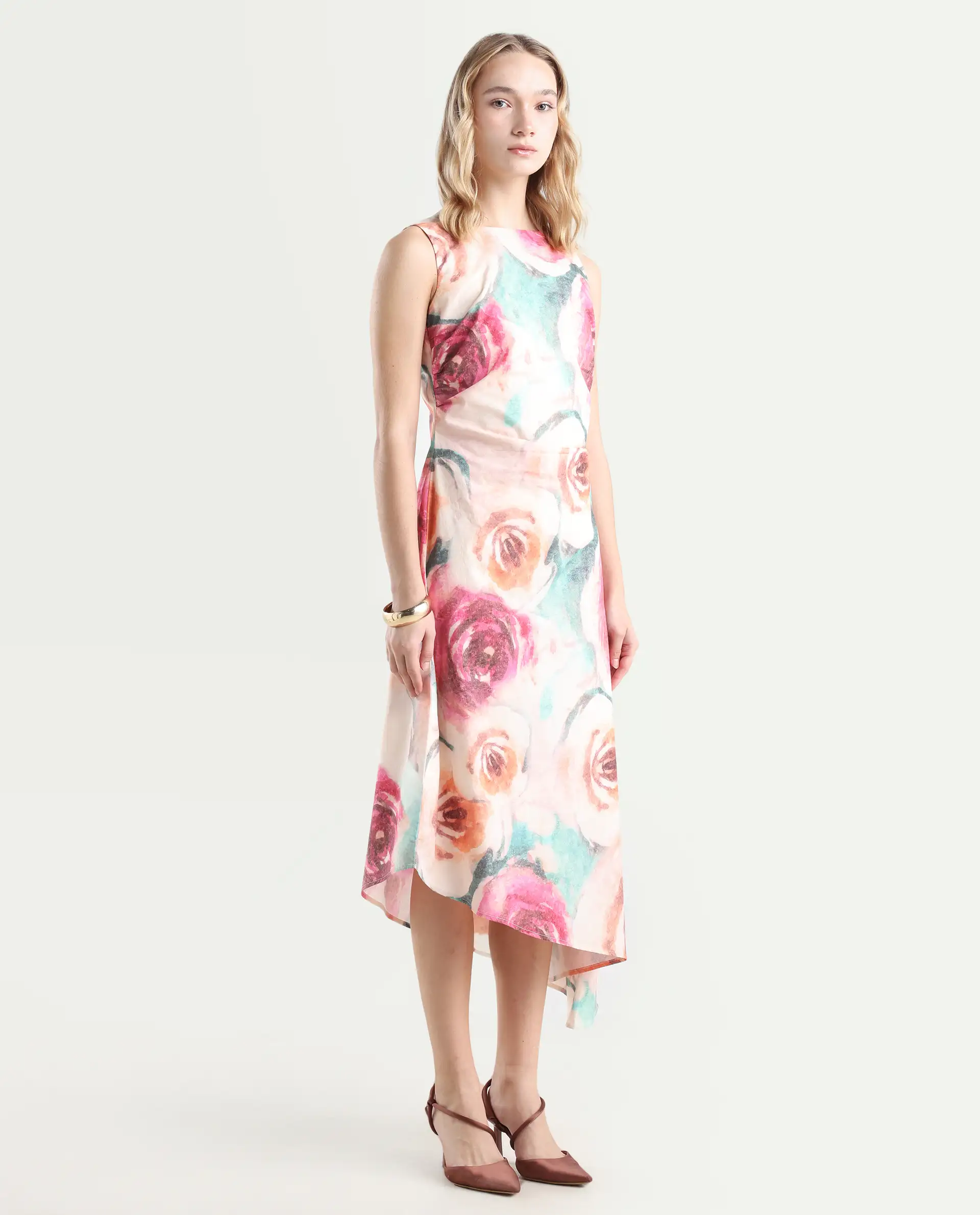 Rareism Women's Cirina Multi Boat Neck A-Line Printed Midi Dress - Image 6