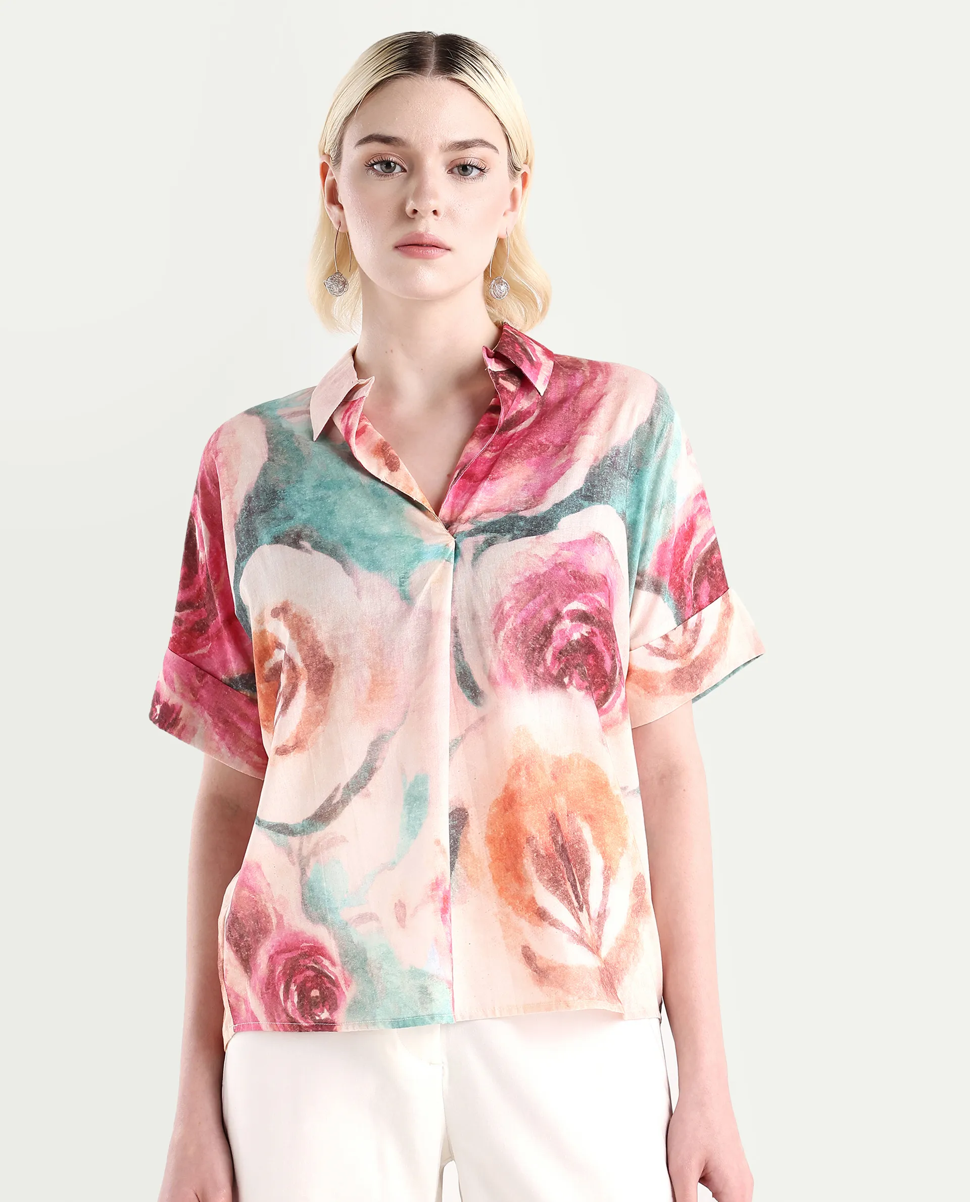 Rareism Women's Cirio Multi Johnny Collar Printed Boxy Fit Top - Image 3