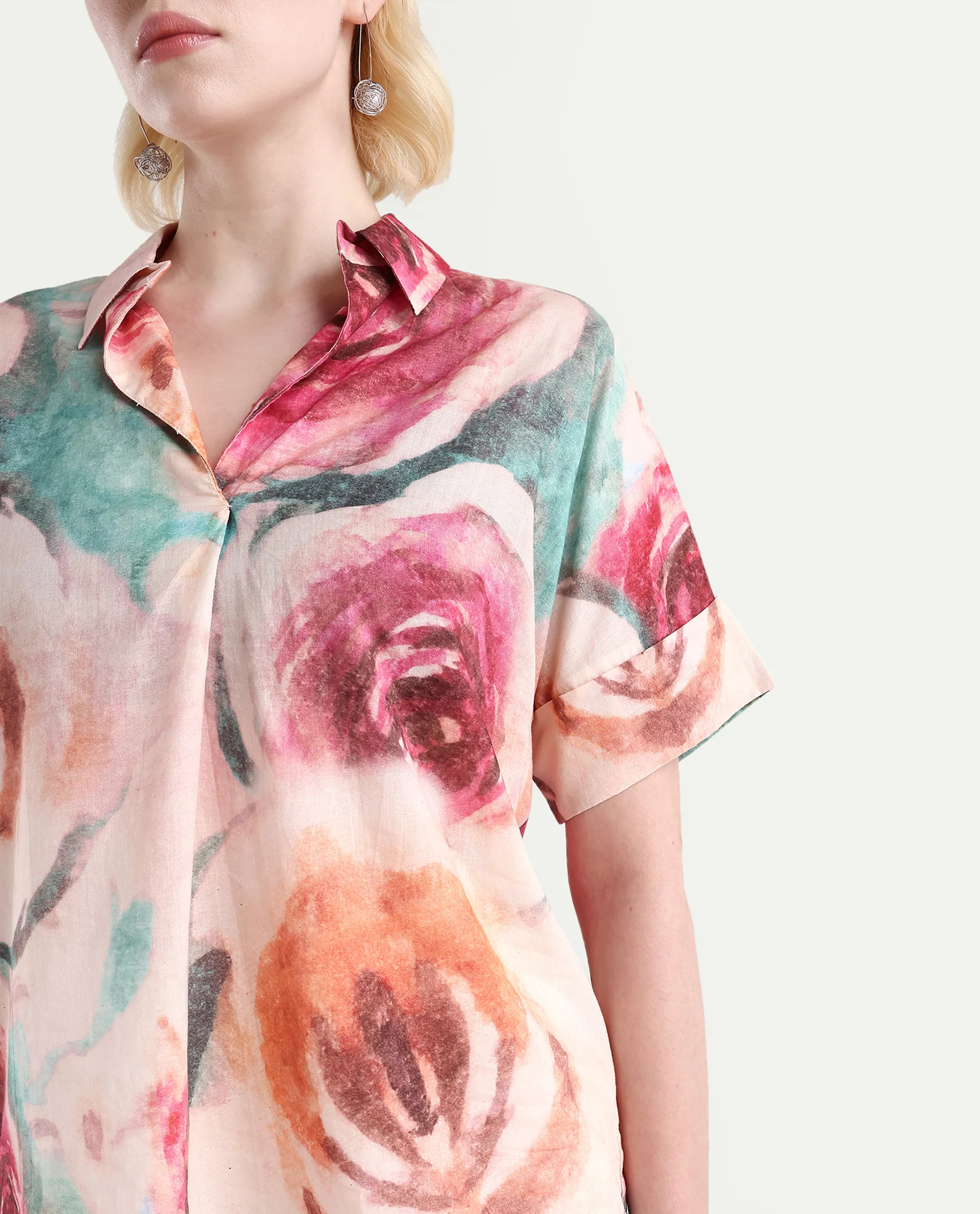 Rareism Women's Cirio Multi Johnny Collar Printed Boxy Fit Top - Image 4