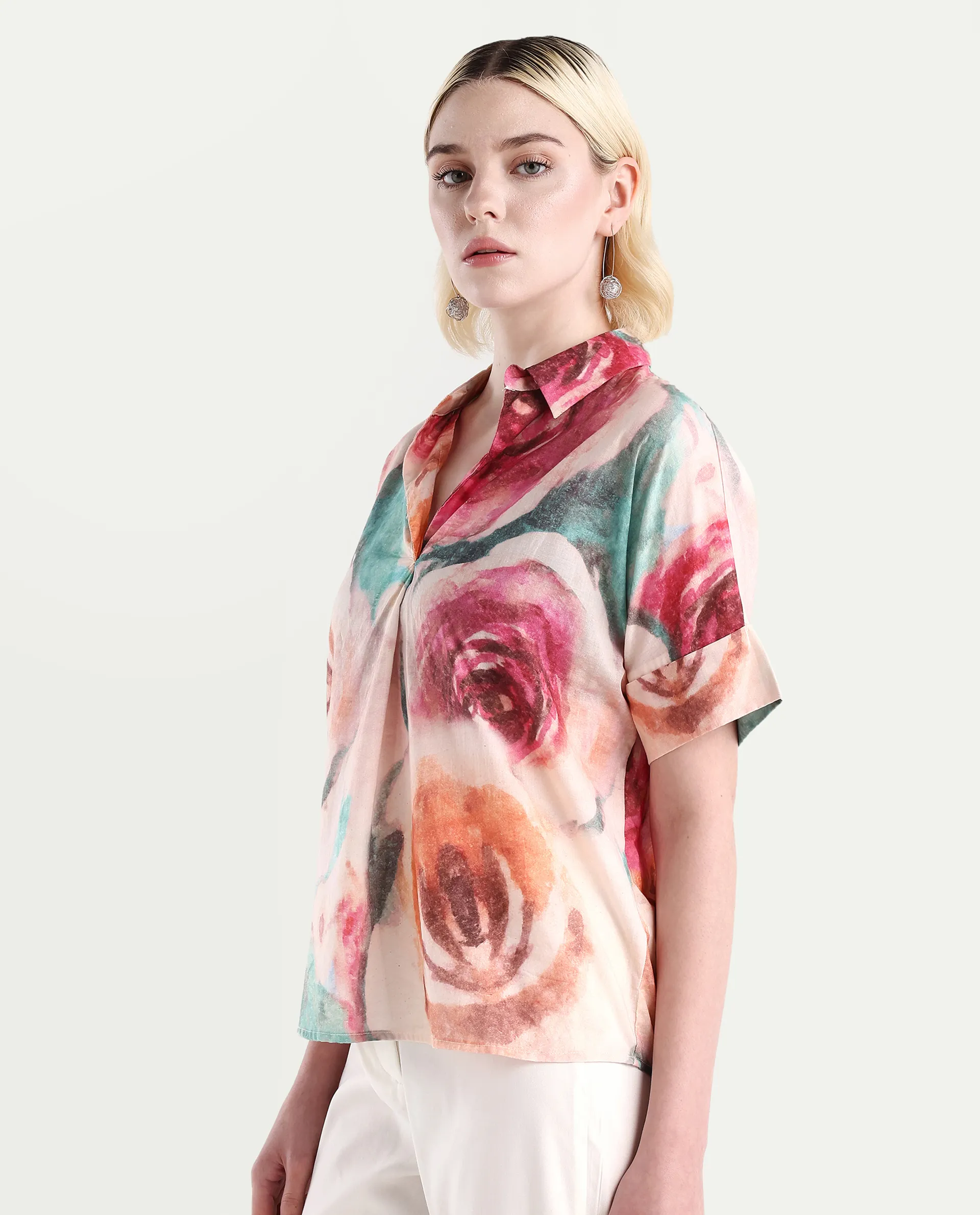 Rareism Women's Cirio Multi Johnny Collar Printed Boxy Fit Top - Image 5