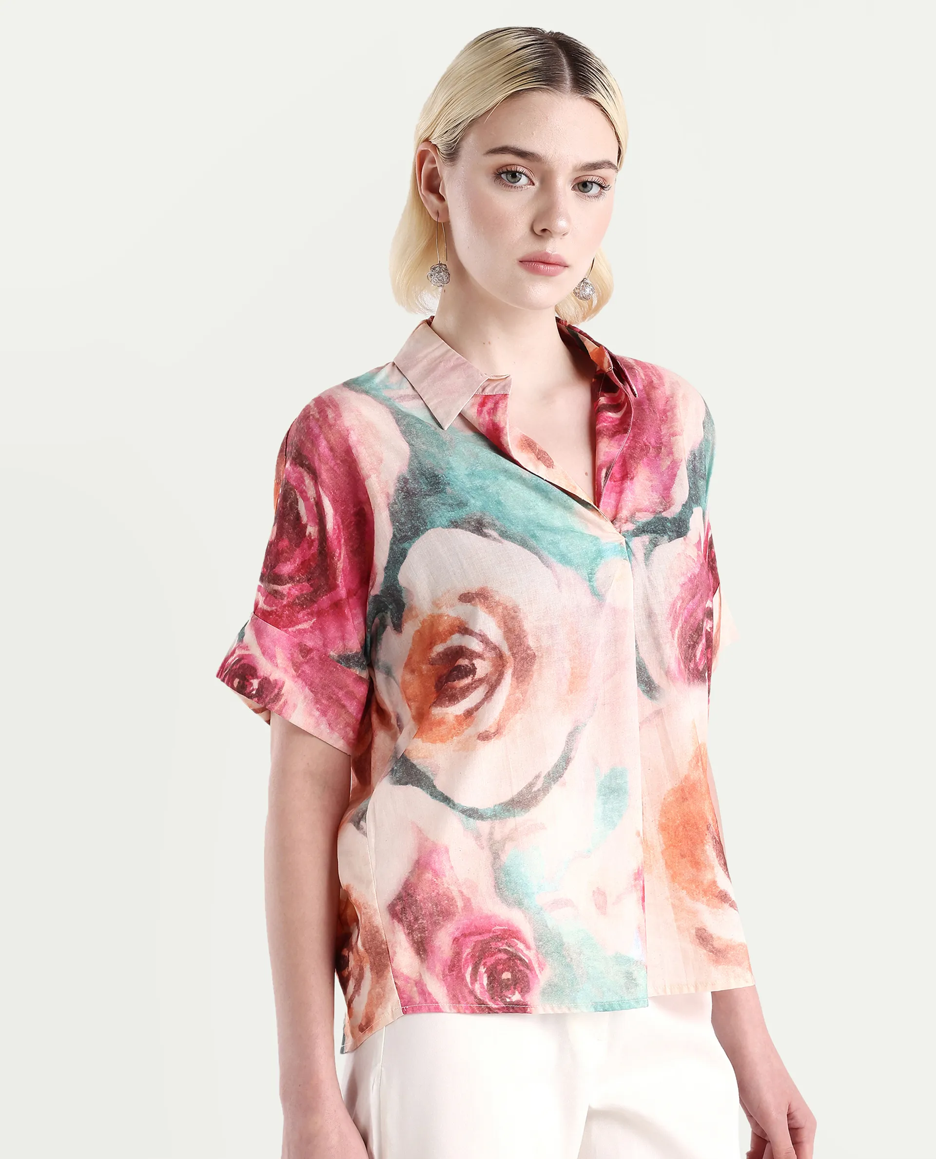 Rareism Women's Cirio Multi Johnny Collar Printed Boxy Fit Top - Image 6