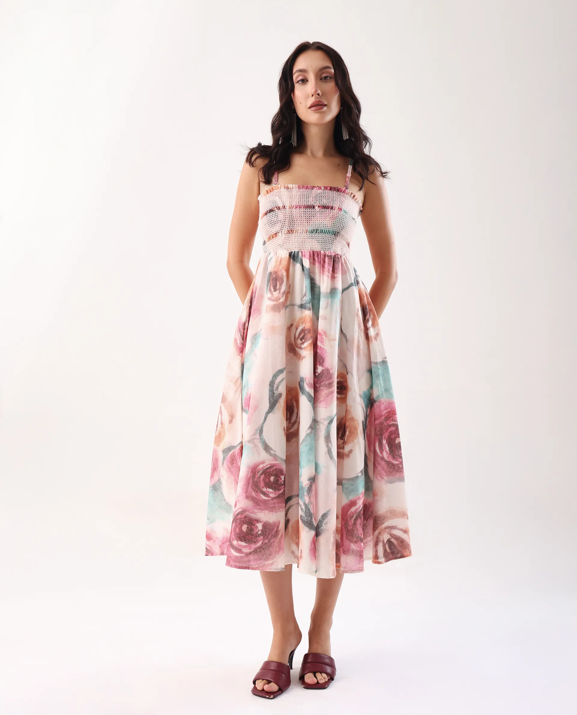 Rareism Women's Cirius Multi Tube Neck Fit And Flare Printed Midi Dress - Image 2