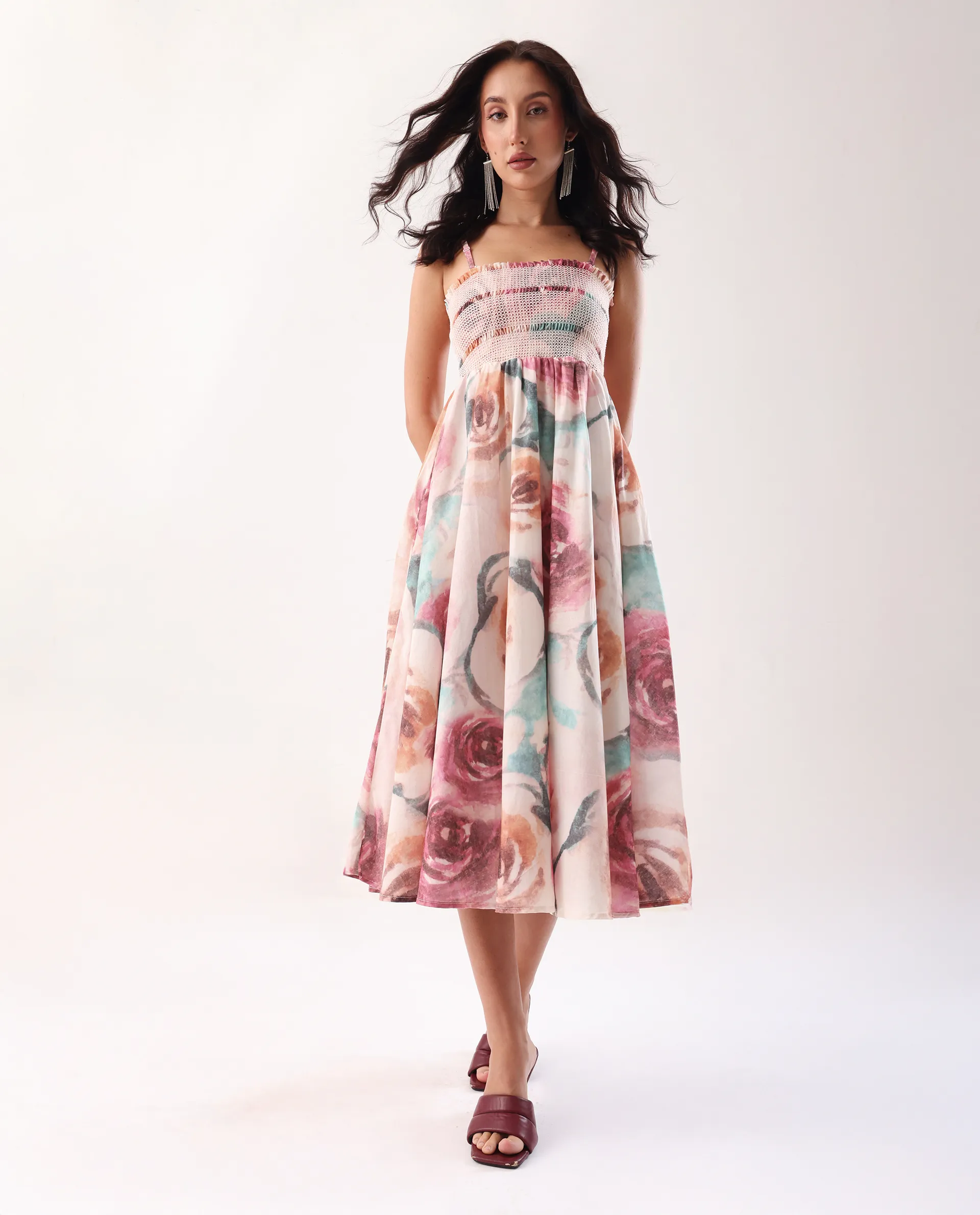 Rareism Women's Cirius Multi Tube Neck Fit And Flare Printed Midi Dress - Image 3