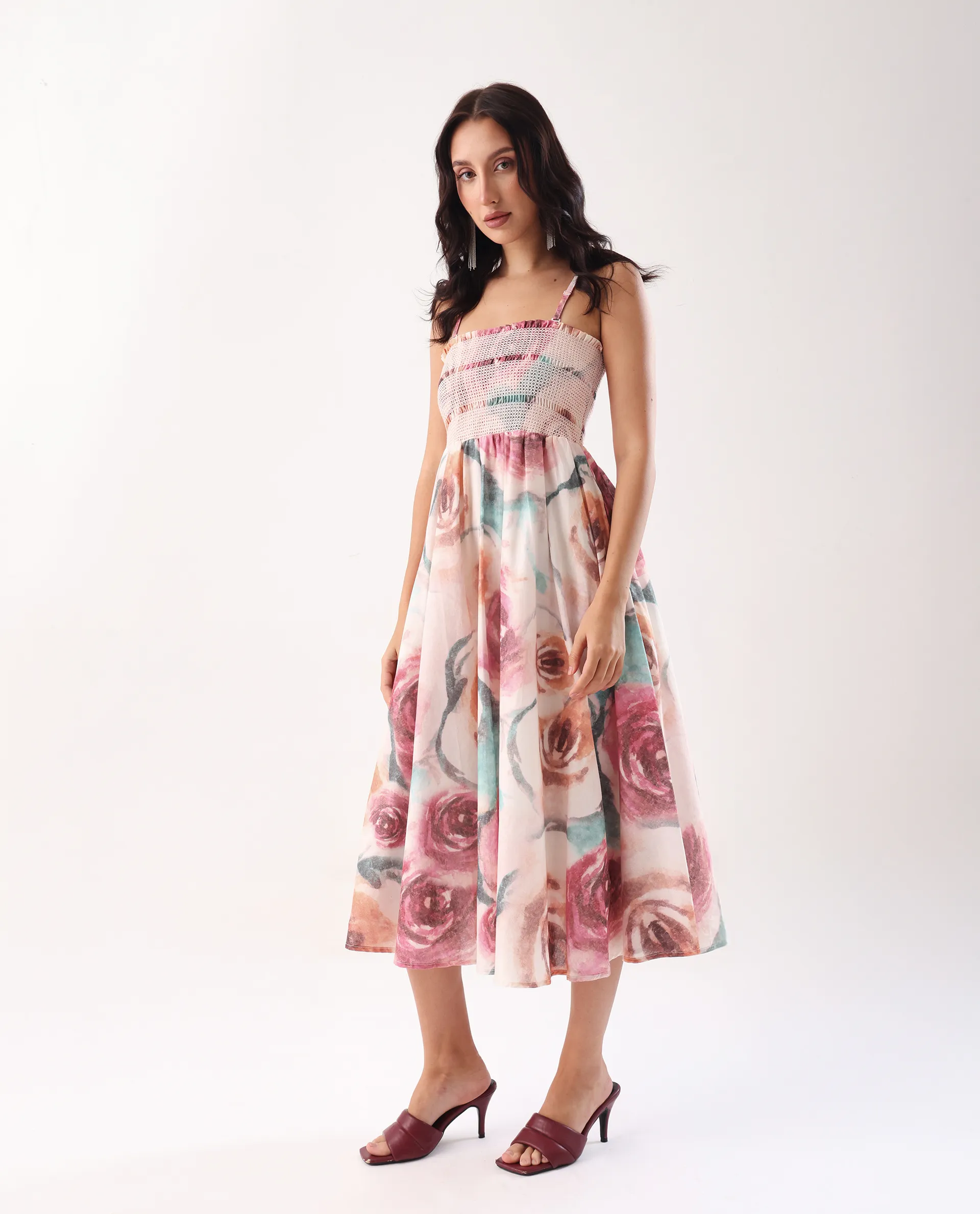 Rareism Women's Cirius Multi Tube Neck Fit And Flare Printed Midi Dress - Image 5