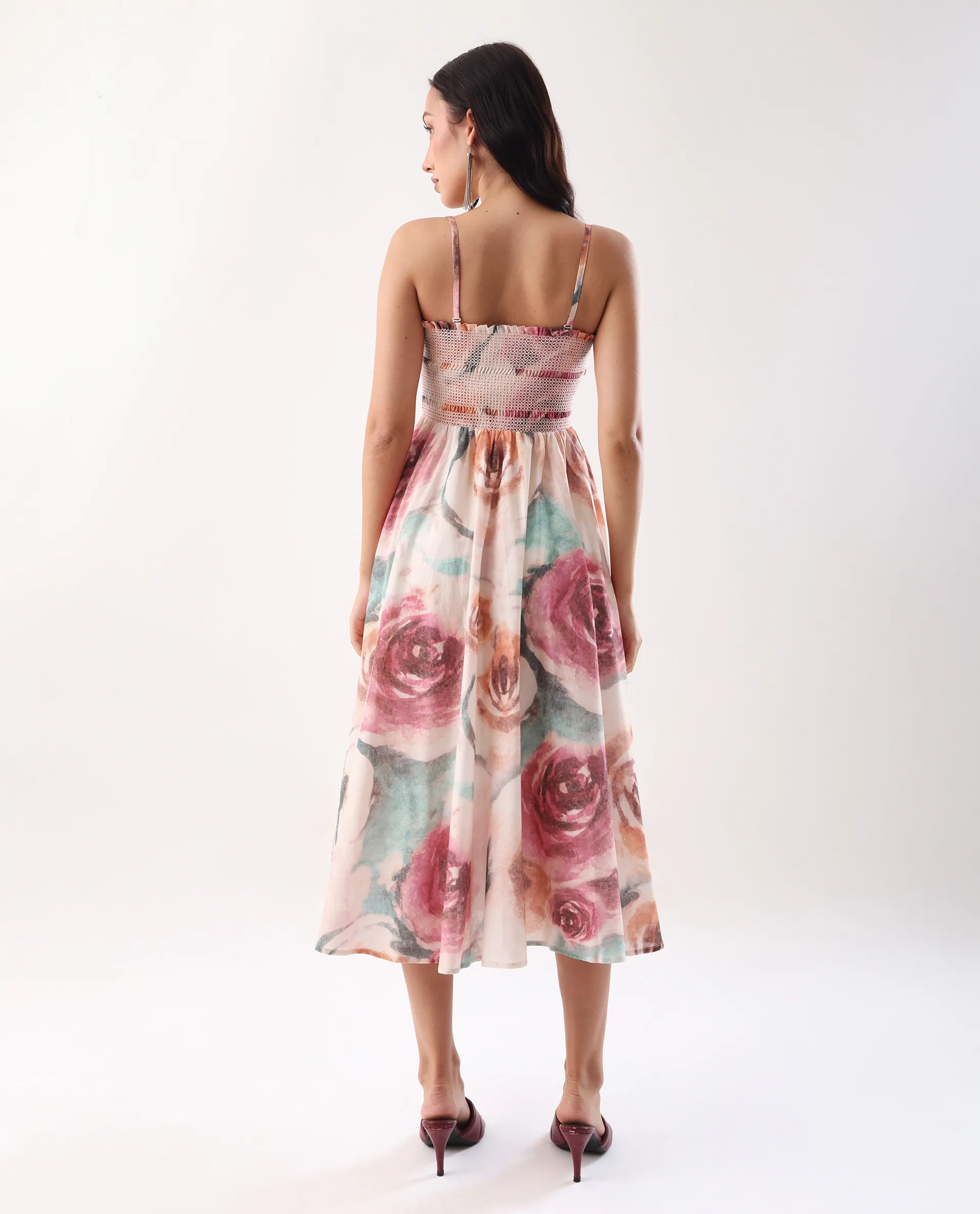 Rareism Women's Cirius Multi Tube Neck Fit And Flare Printed Midi Dress - Image 6