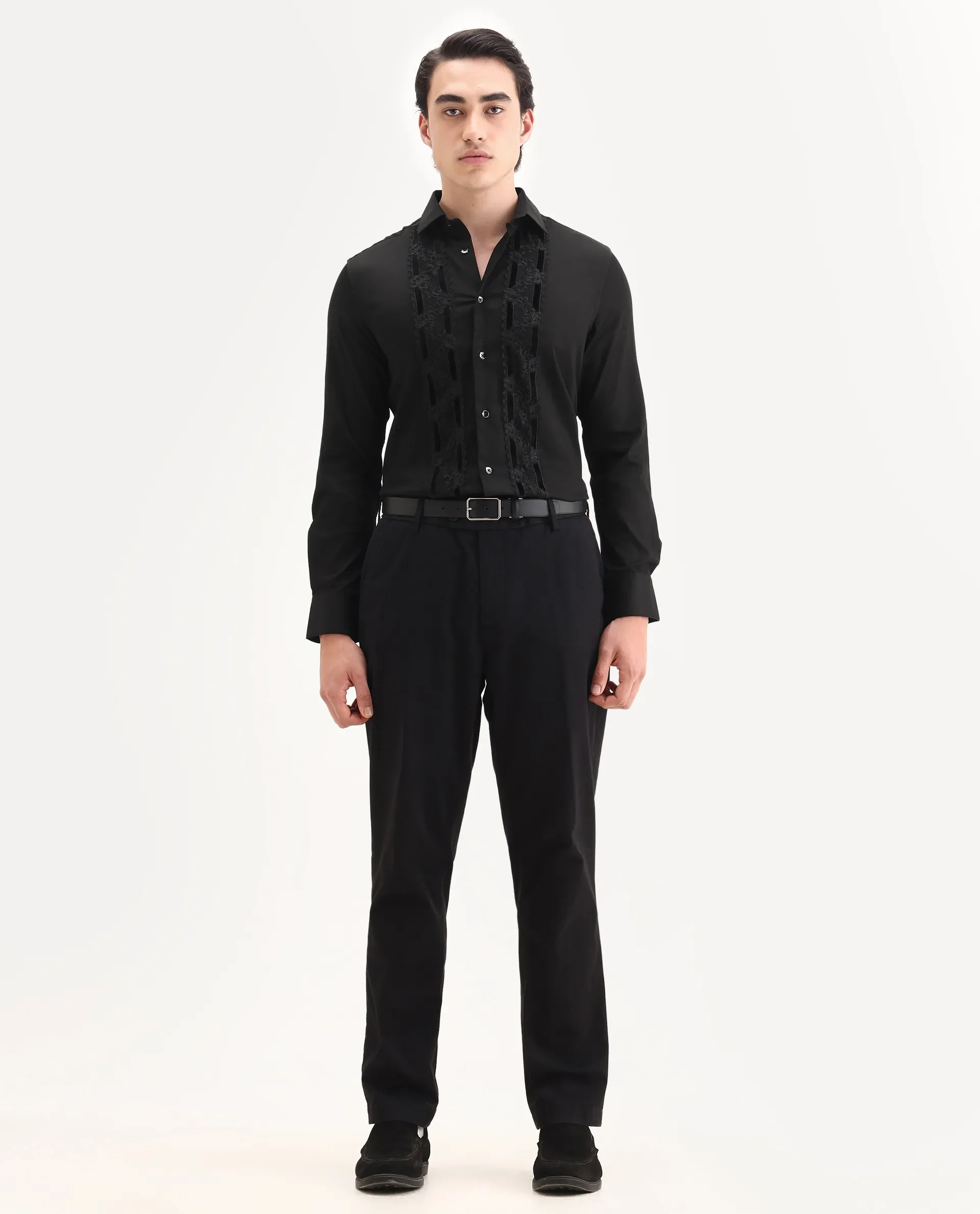 Rare Rabbit Men's Ciro Black Cotton Embroidered Regular Fit Full Sleeve Collared Shirt - Image 2