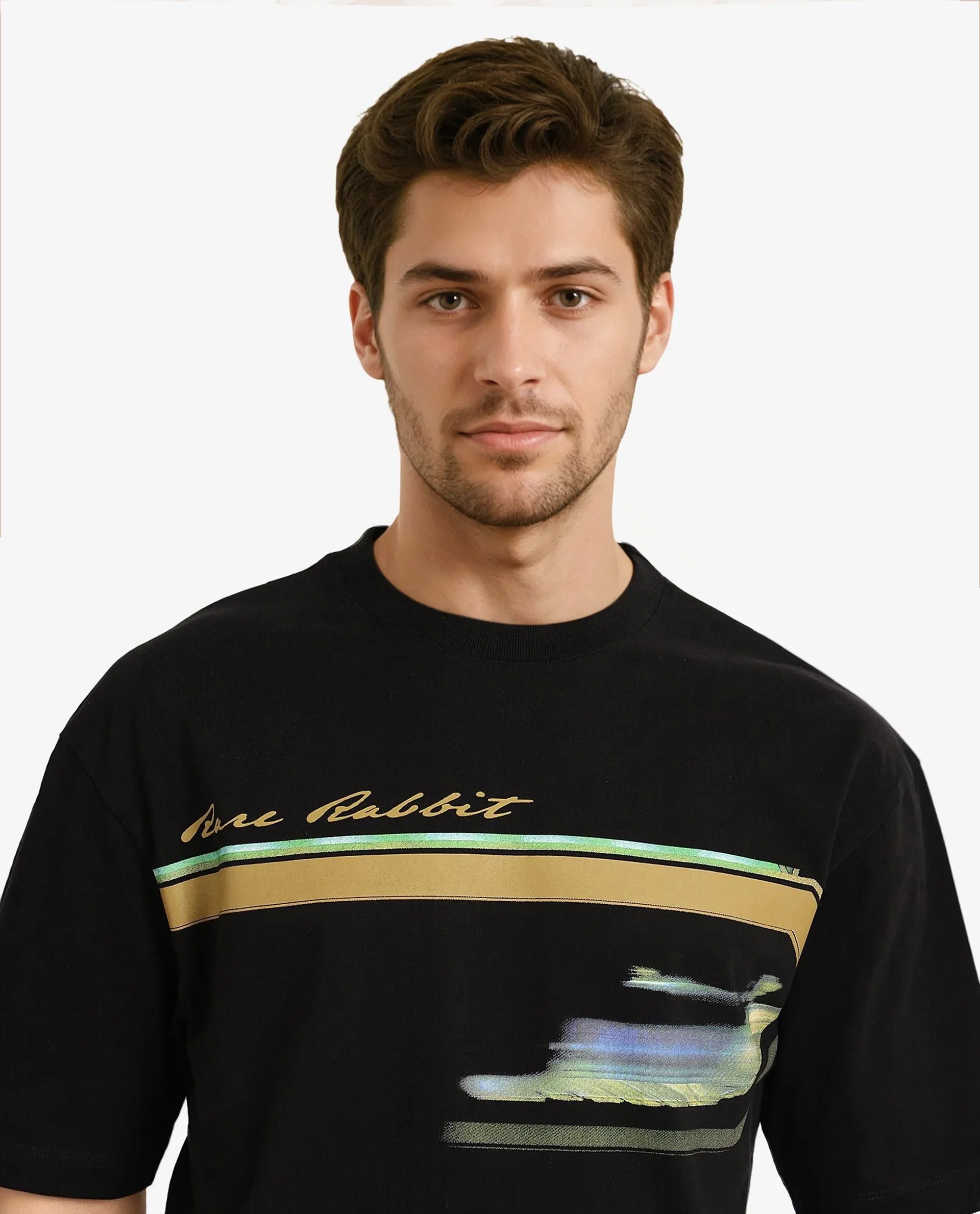 Rare Rabbit Men's Cius Black Cotton Graphic Print Oversized Fit Half Sleeve Crew Neck T-Shirt - Image 3