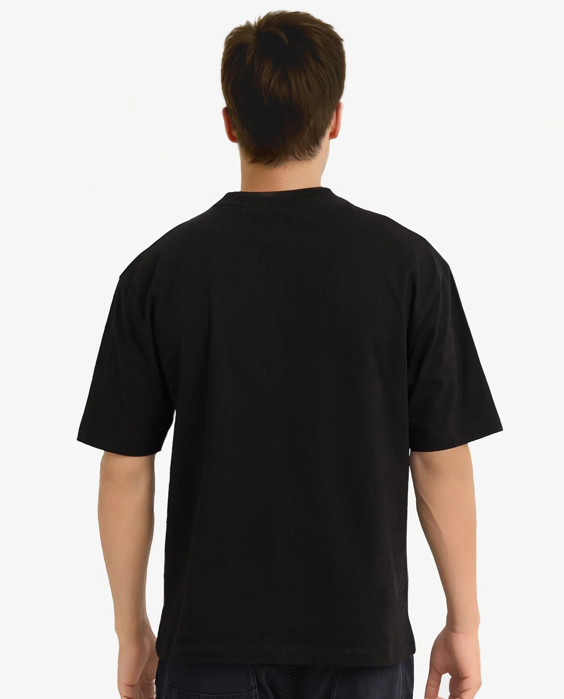 Rare Rabbit Men's Cius Black Cotton Graphic Print Oversized Fit Half Sleeve Crew Neck T-Shirt - Image 4