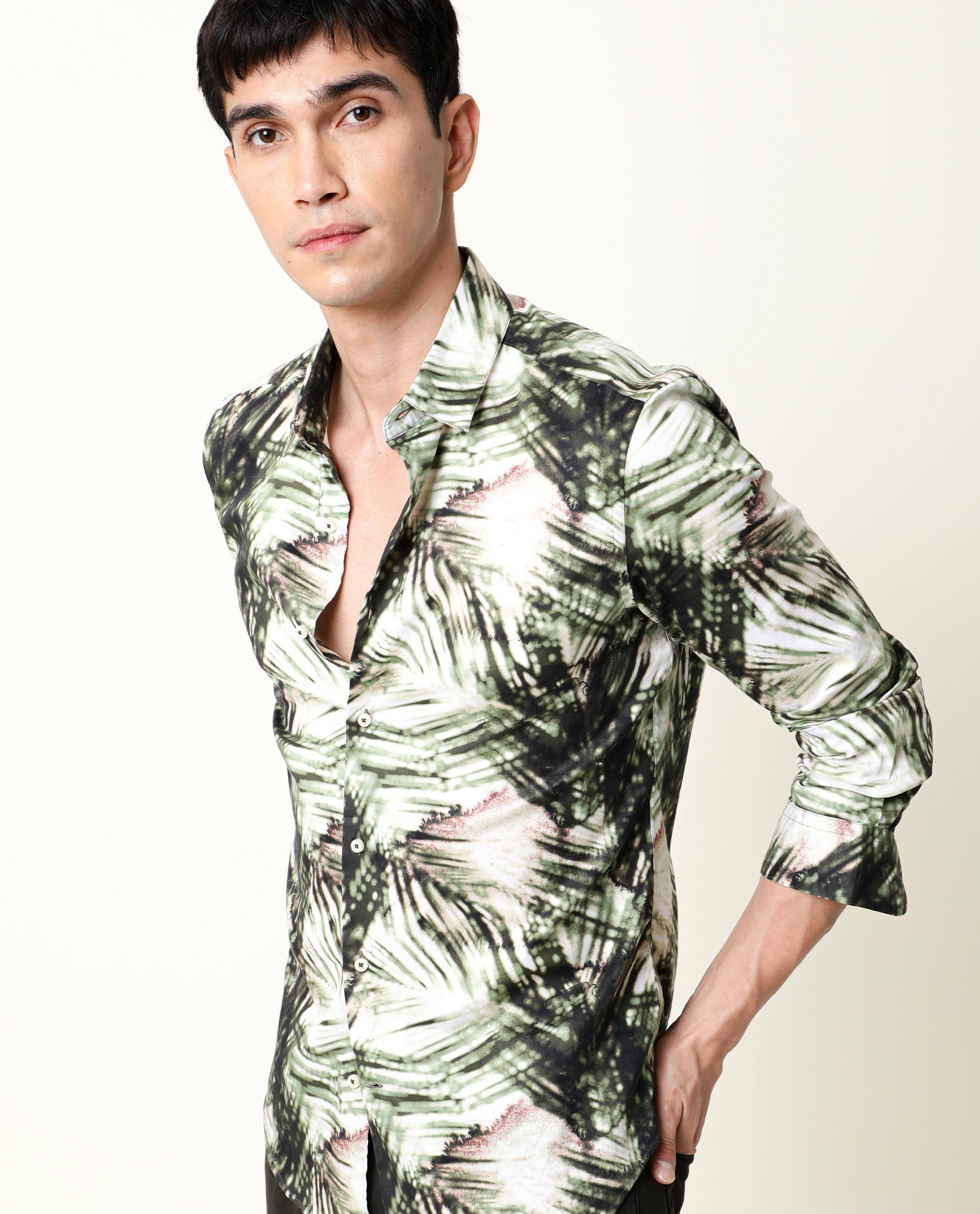 Rare Rabbit Men's Civiche Green Viscose Tropical Print Regular Fit Full Sleeve Collared Shirt - Image 3