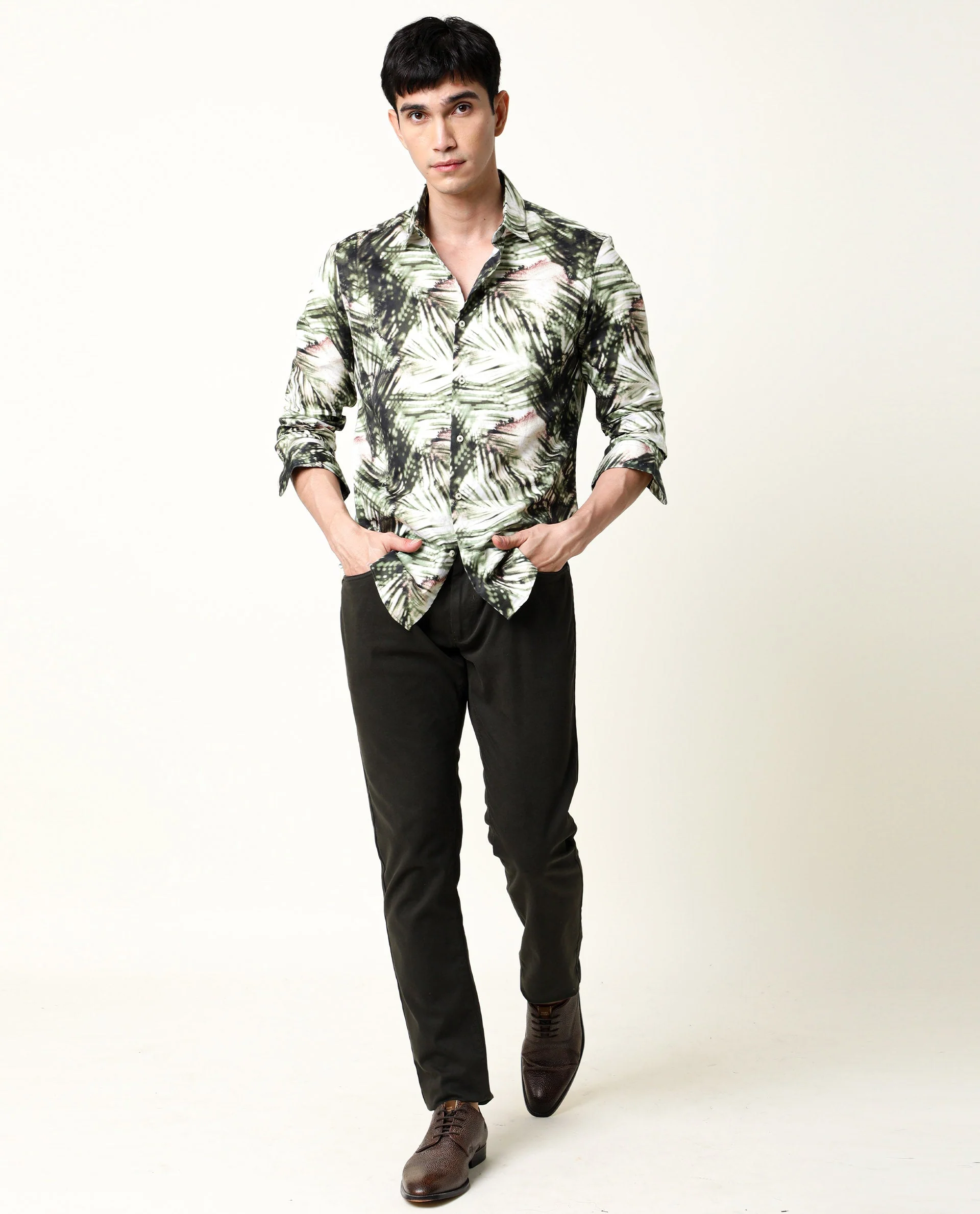 Rare Rabbit Men's Civiche Green Viscose Tropical Print Regular Fit Full Sleeve Collared Shirt - Image 5