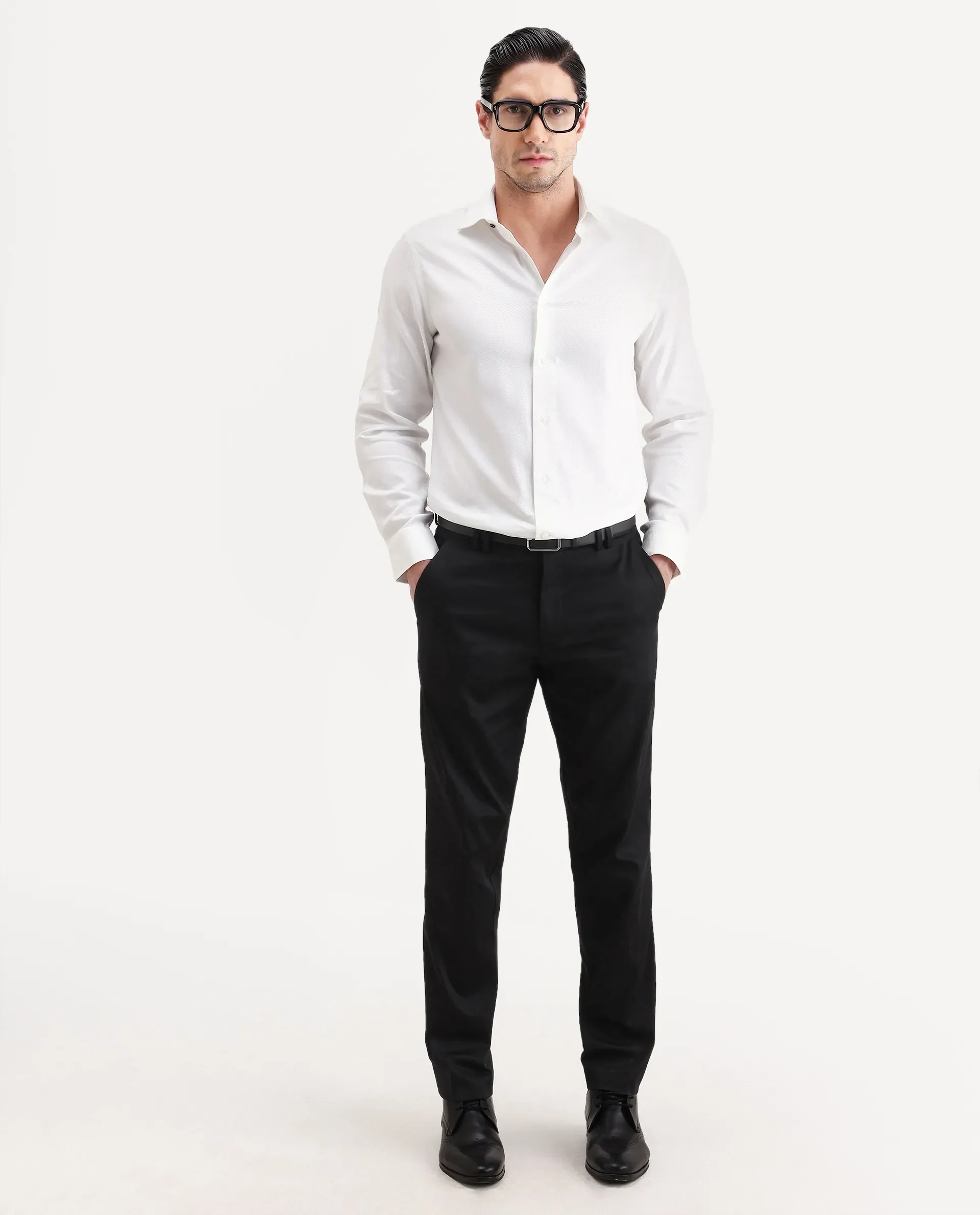 Rare Rabbit Men's Civo White Cotton Fabric Full Sleeve Spread Collar Button Regular Plain Shirt - Image 2