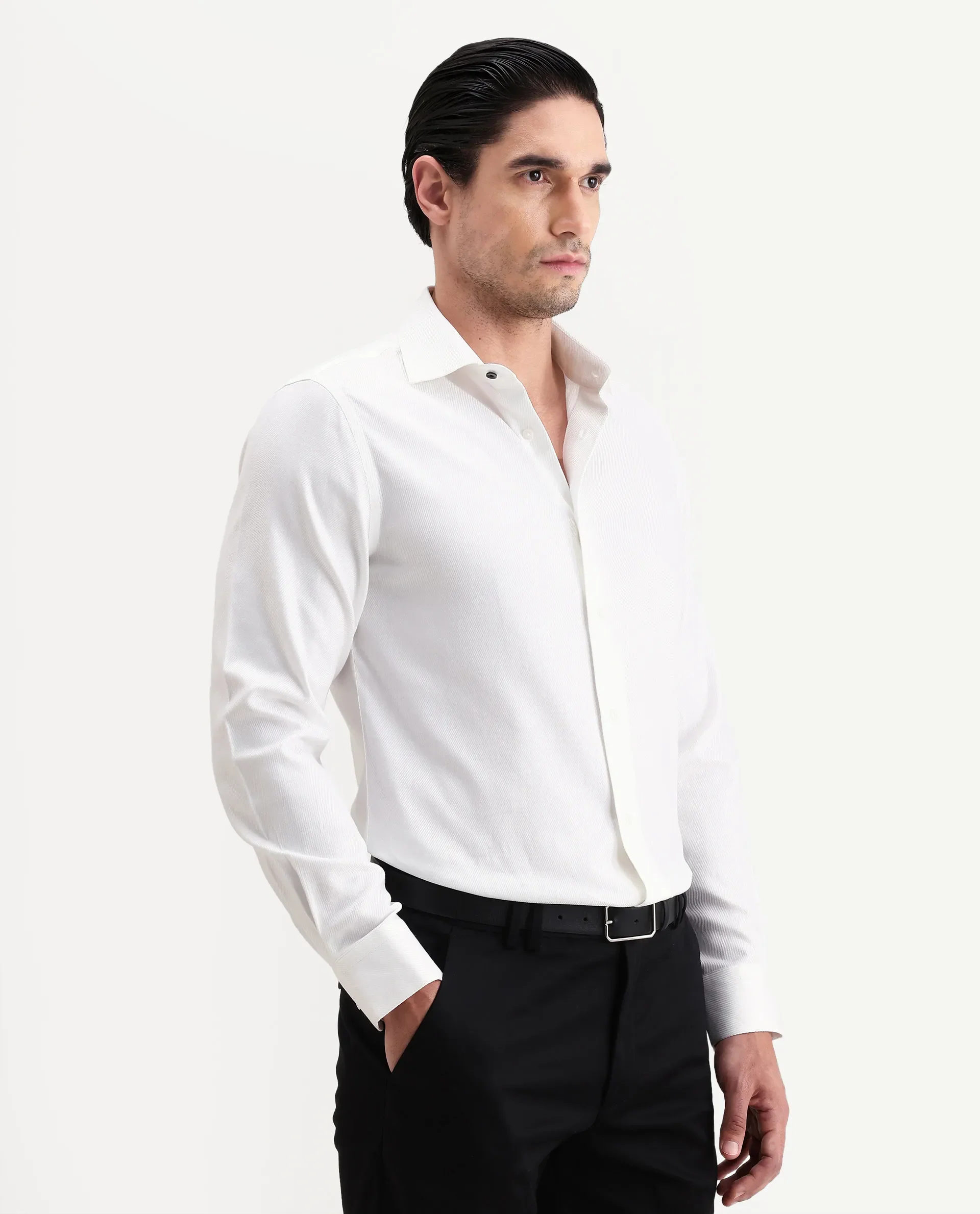 Rare Rabbit Men's Civo White Cotton Fabric Full Sleeve Spread Collar Button Regular Plain Shirt - Image 5
